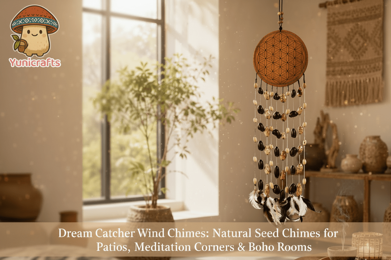 Dream Catcher Wind Chimes: Natural Seed Chimes for Patios, Meditation Corners & Boho Rooms - Yunicrafts