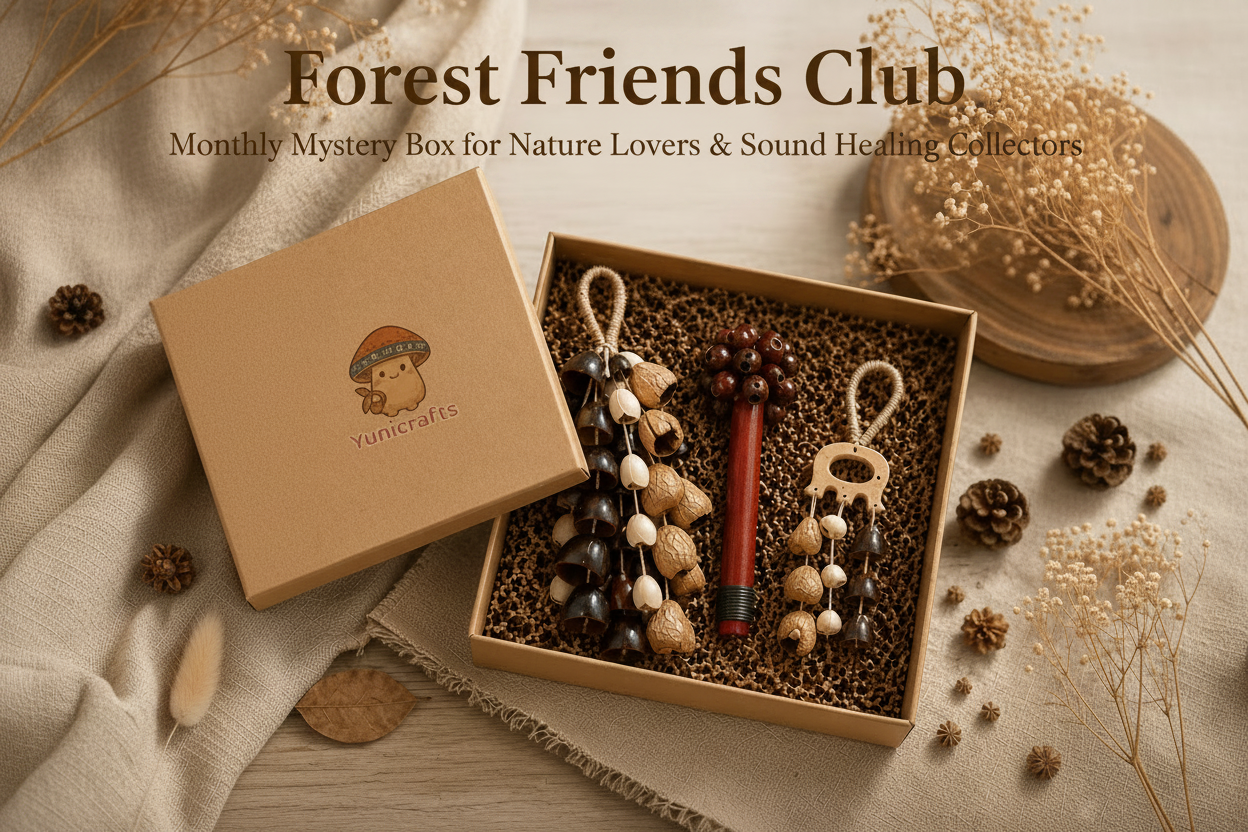 Forest Friends Club Monthly Mystery Box – Handcrafted Sound Instruments & Botanical Accessories by Yunicrafts