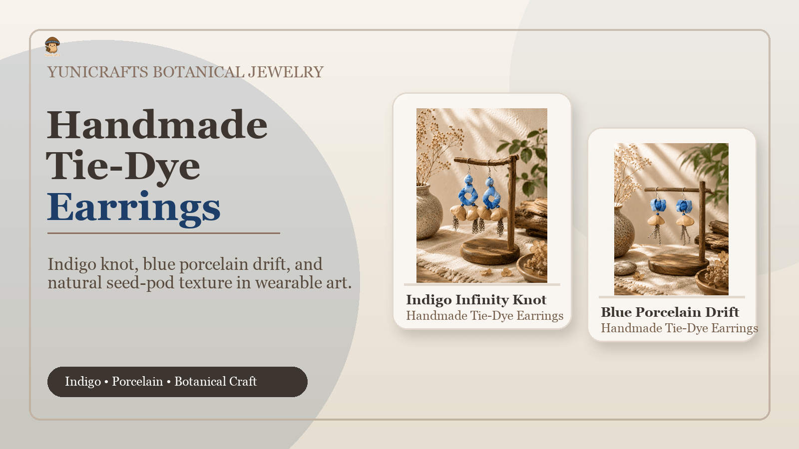 Handmade Tie-Dye Earrings: Indigo, Blue Porcelain & Botanical Jewelry - Yunicrafts