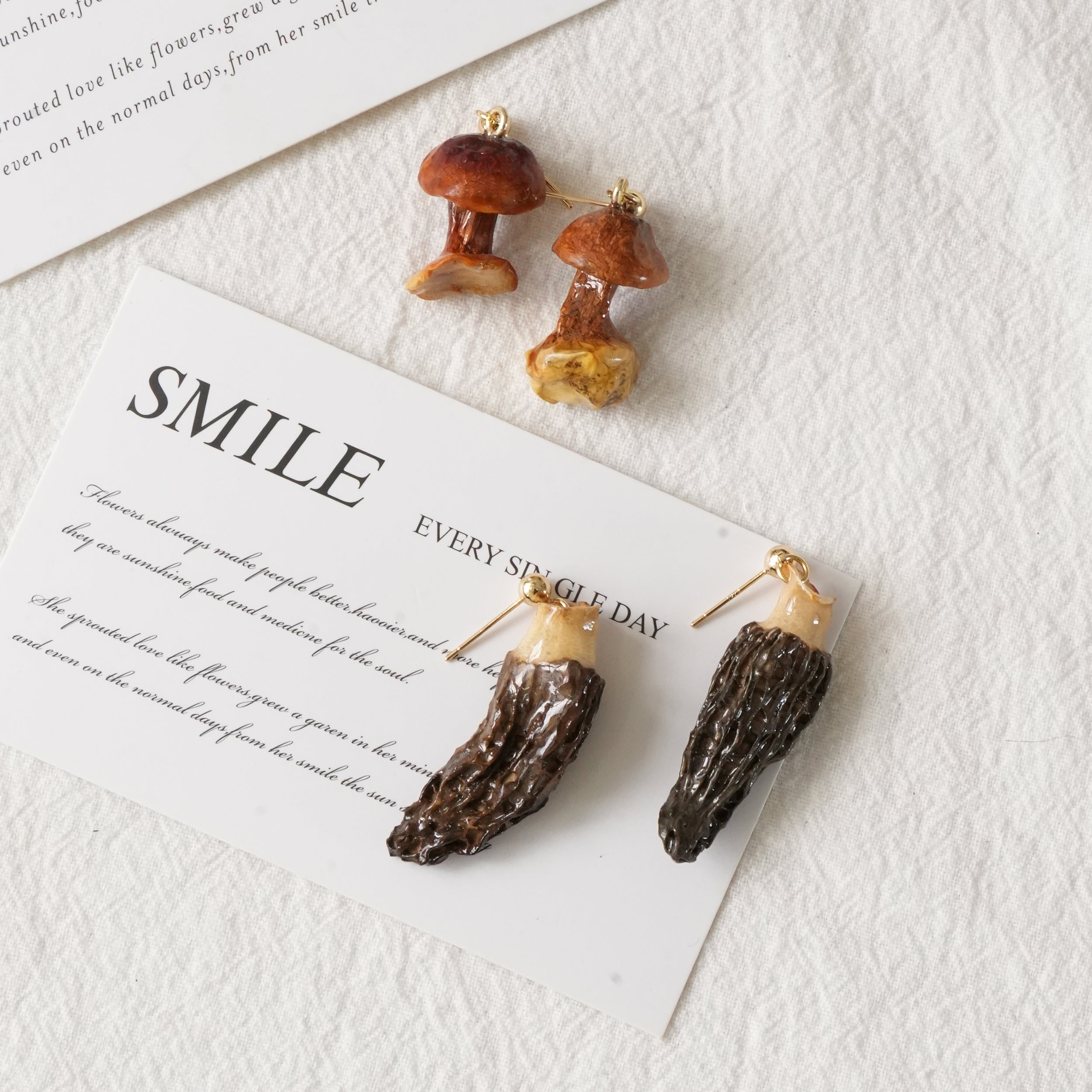 Real wild mushroom jewelry and magnets preserved in resin - handcrafted fungi collection from Yunnan cloud forests