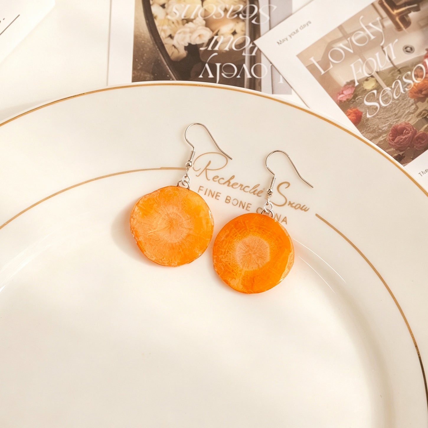 Carrot Slice Resin Earrings | Handmade Vegetable Jewelry
