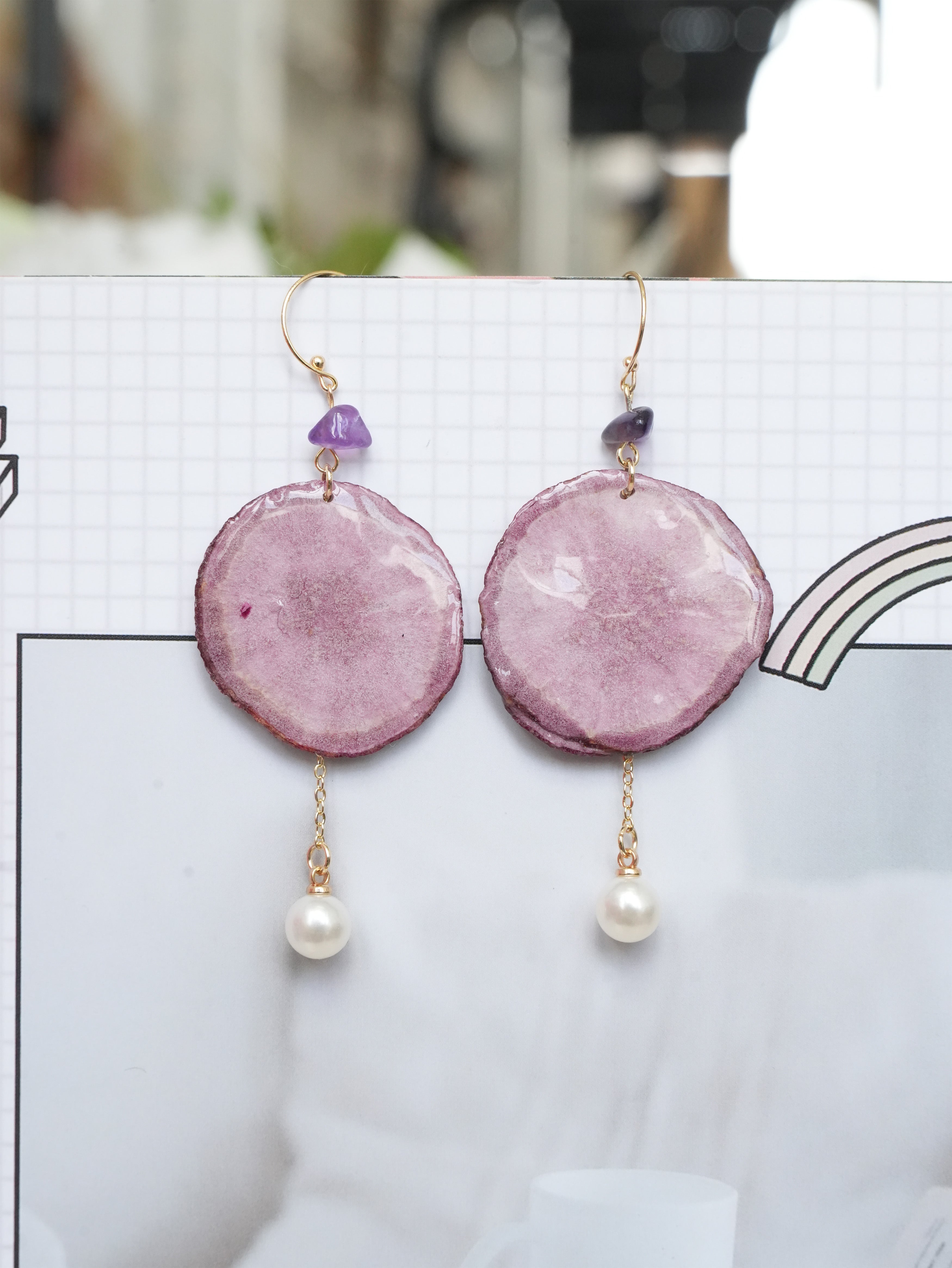 Real Carrot & Purple Sweet Potato Slice Earrings - "Harvest Gem" Vegetable Resin Jewelry