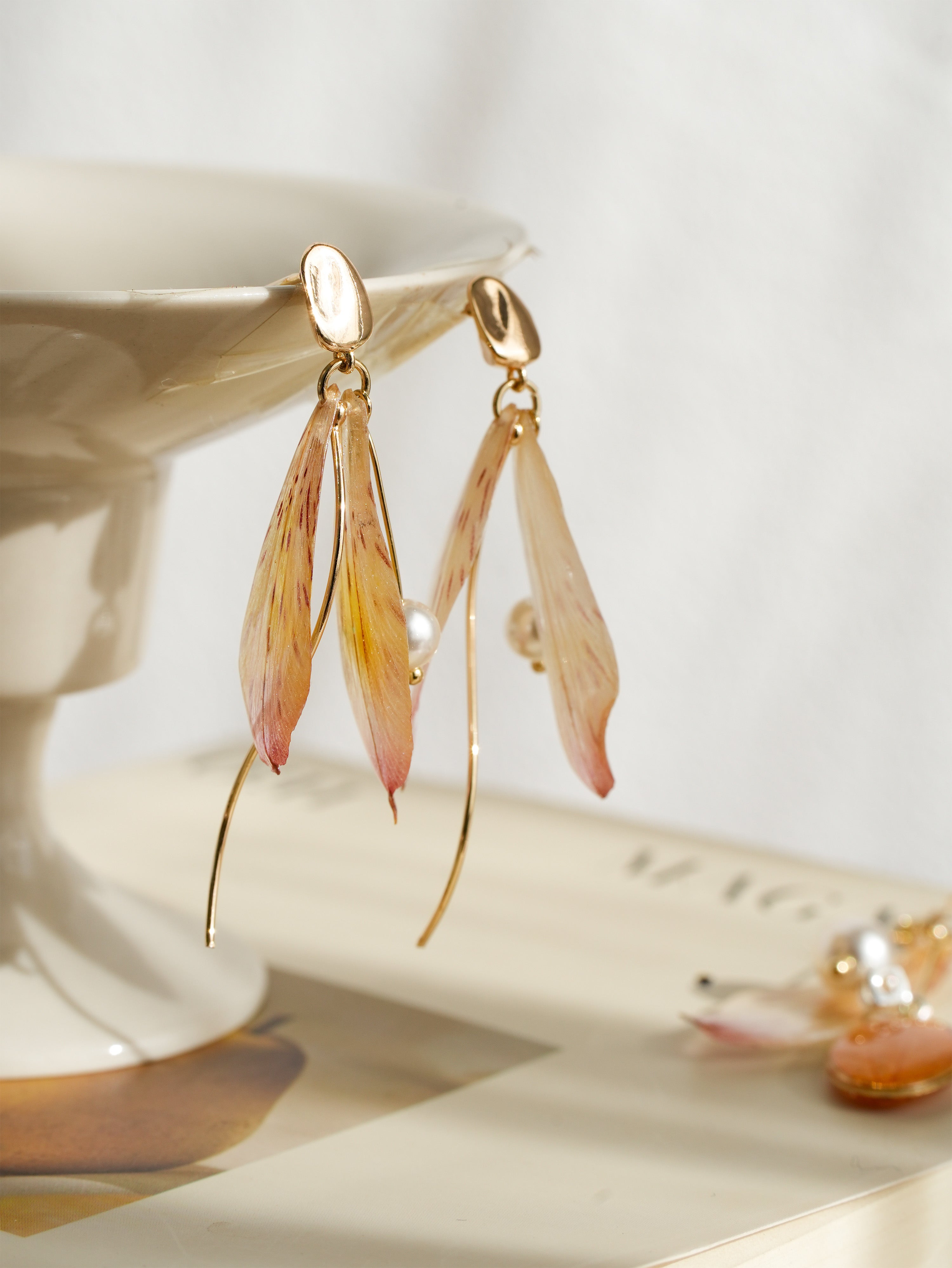 Real Alstroemeria Petal Earrings - "Fairy Wings" Translucent Floral Jewelry