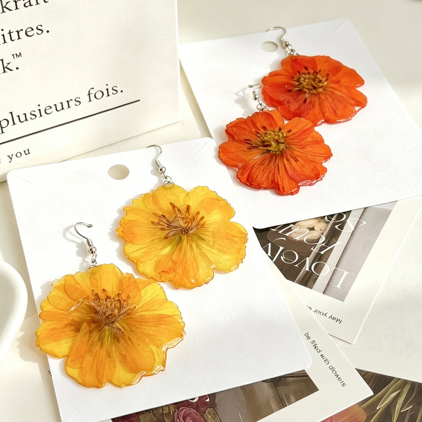 Orange & Yellow Daisy Resin Earrings | Handmade Floral Jewelry