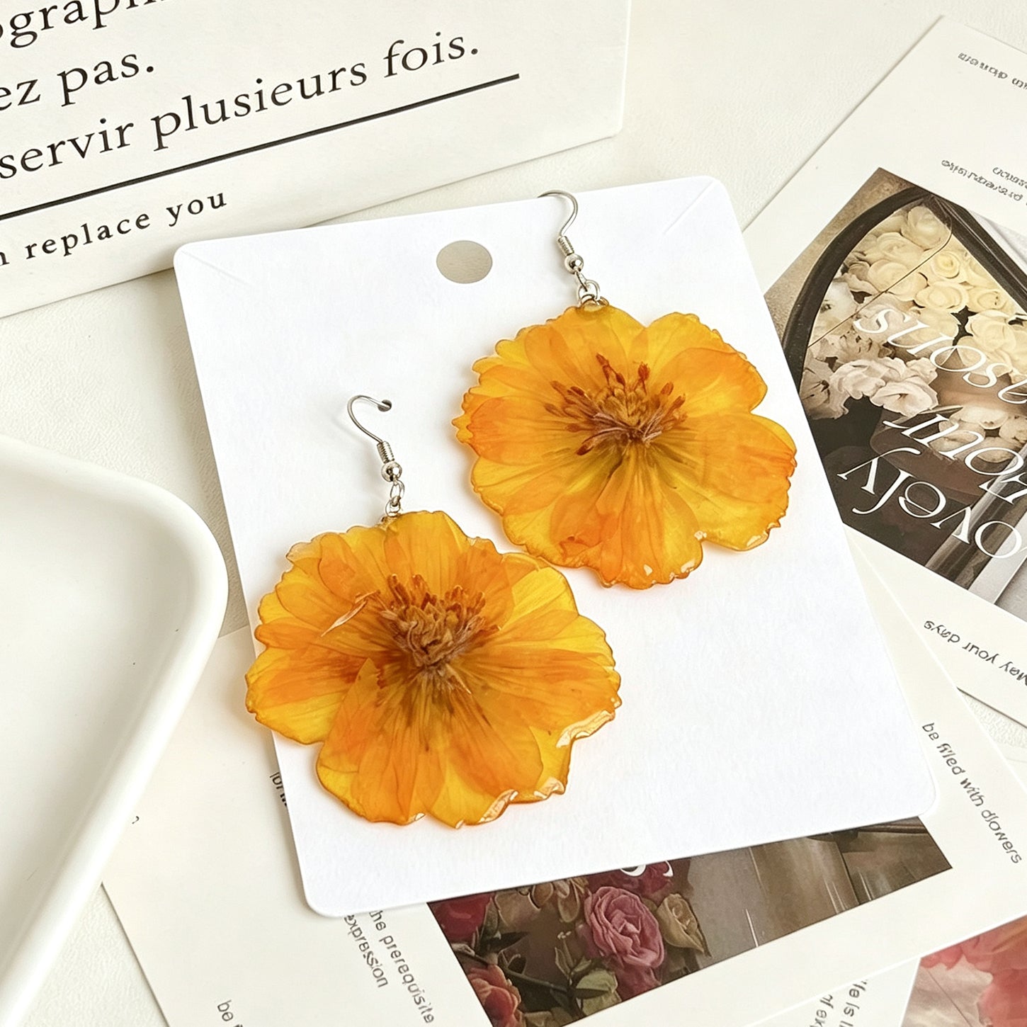 Orange & Yellow Daisy Resin Earrings | Handmade Floral Jewelry