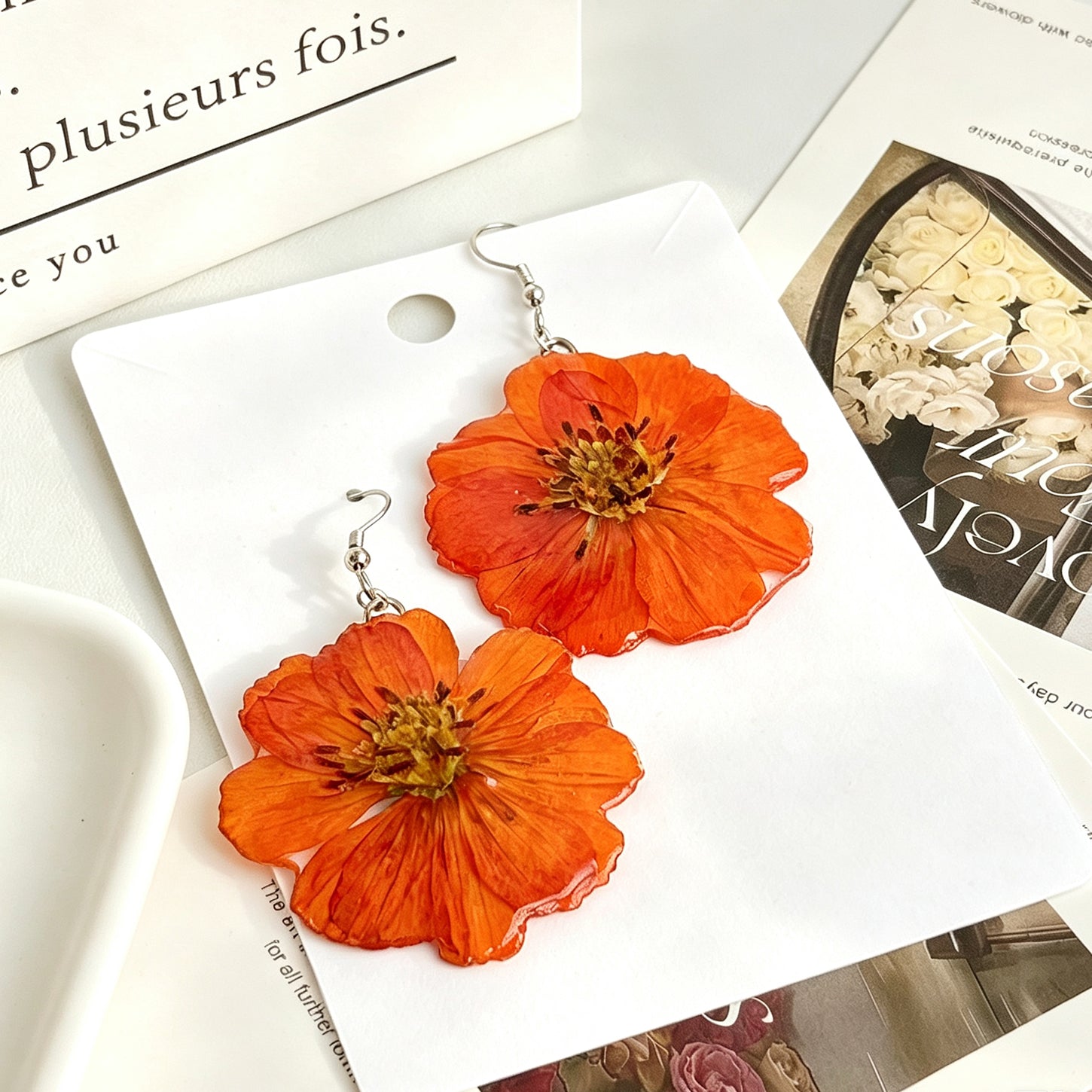 Orange & Yellow Daisy Resin Earrings | Handmade Floral Jewelry
