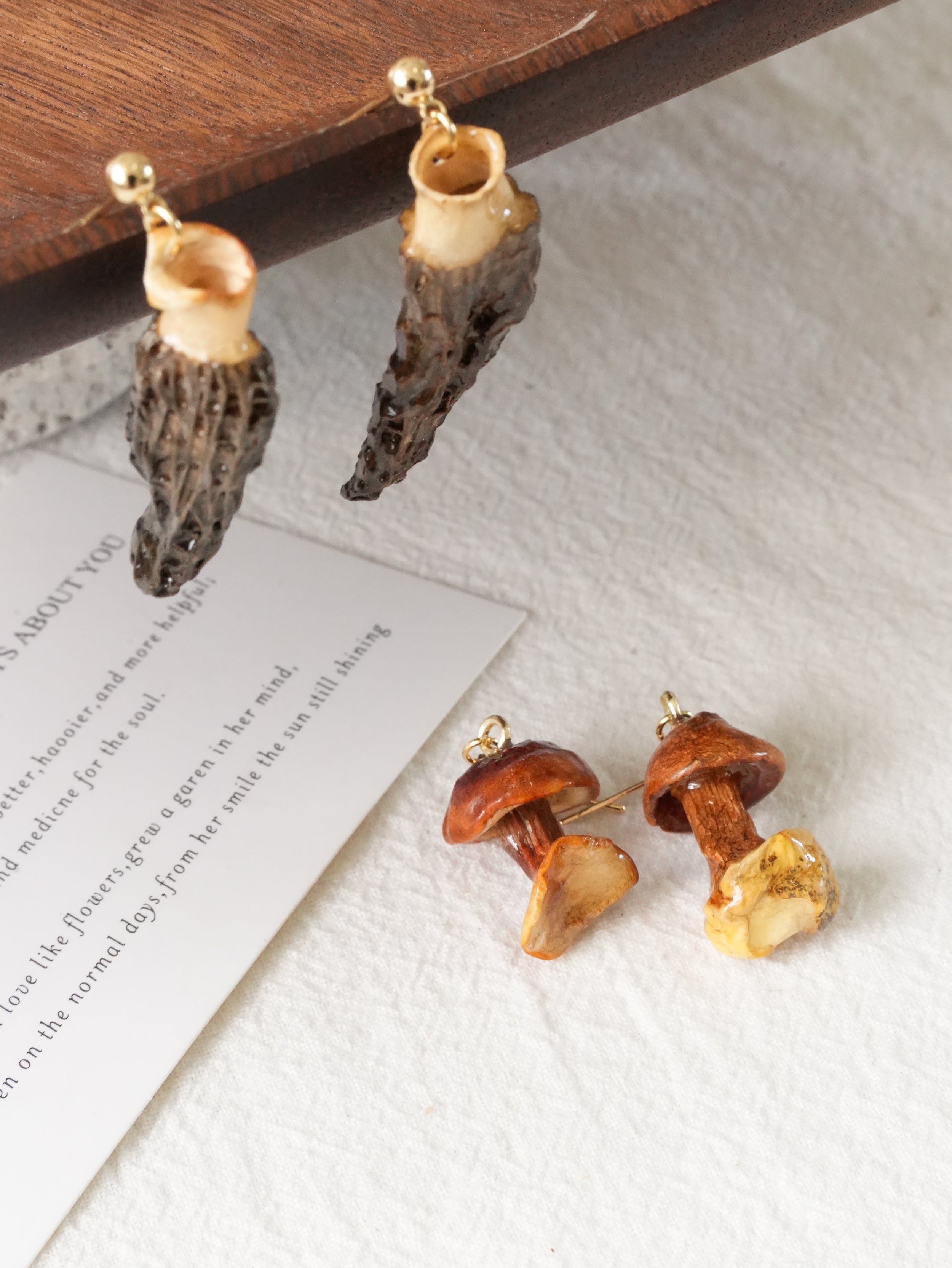 The Forager's Duo: Real Morel & Golden Chanterelle Mushroom Earrings Set