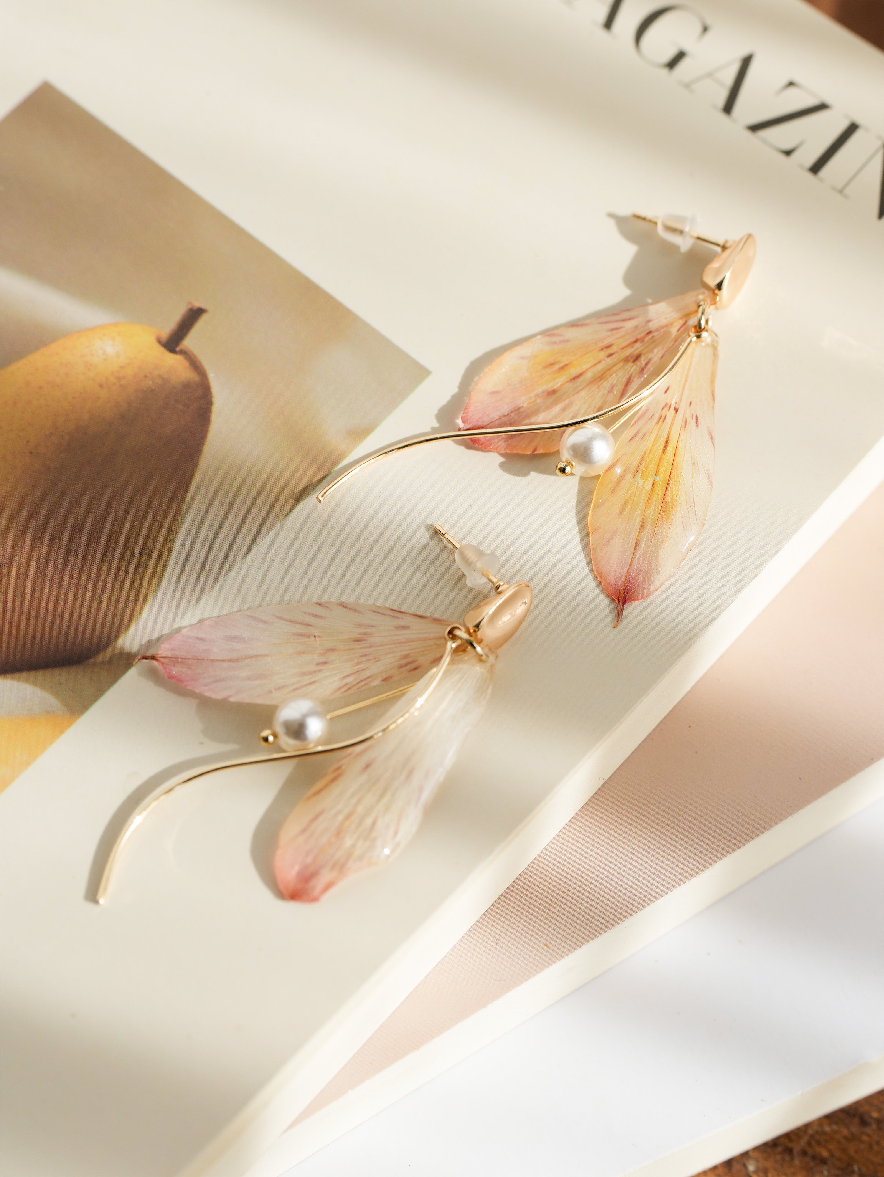 Real Alstroemeria Petal Earrings - "Fairy Wings" Translucent Floral Jewelry