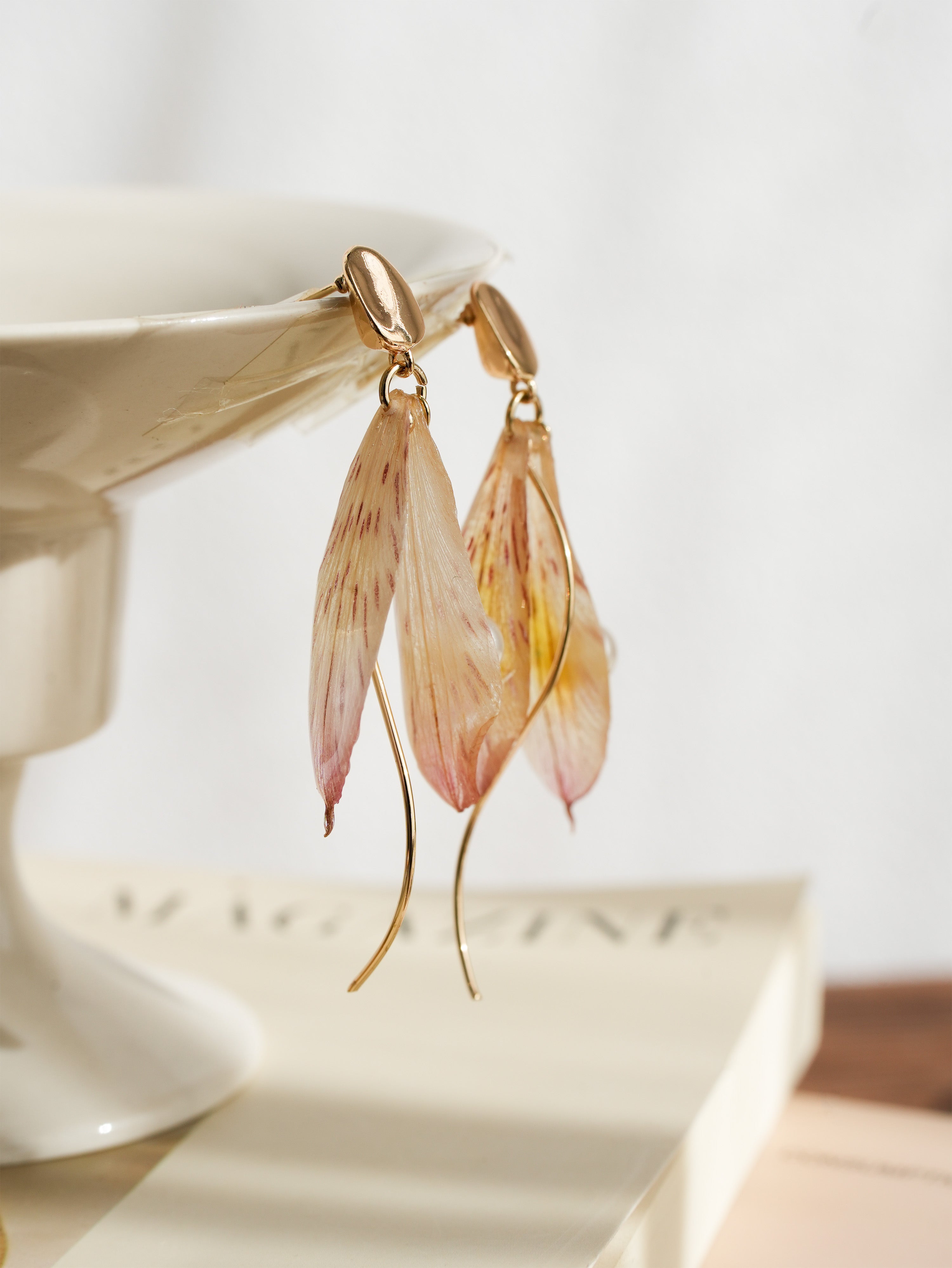 Real Alstroemeria Petal Earrings - "Fairy Wings" Translucent Floral Jewelry