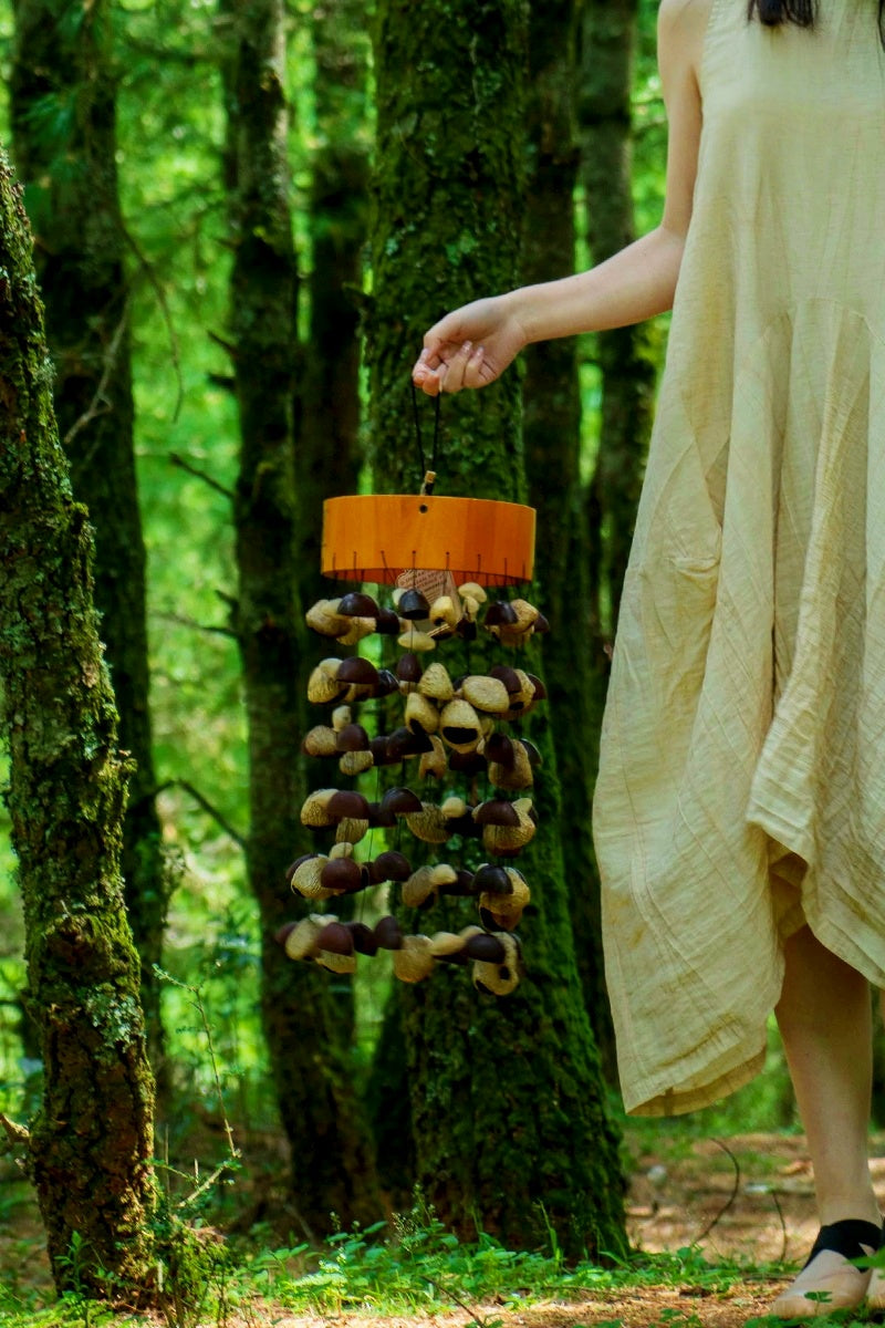 Handmade Entada, Pala Cardamom & Chacha Oleander Seed Shell Round Wind Chime