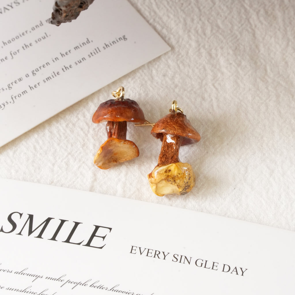 Real Golden Chanterelle Mushroom Earrings - Handcrafted Botanical Resin Jewelry