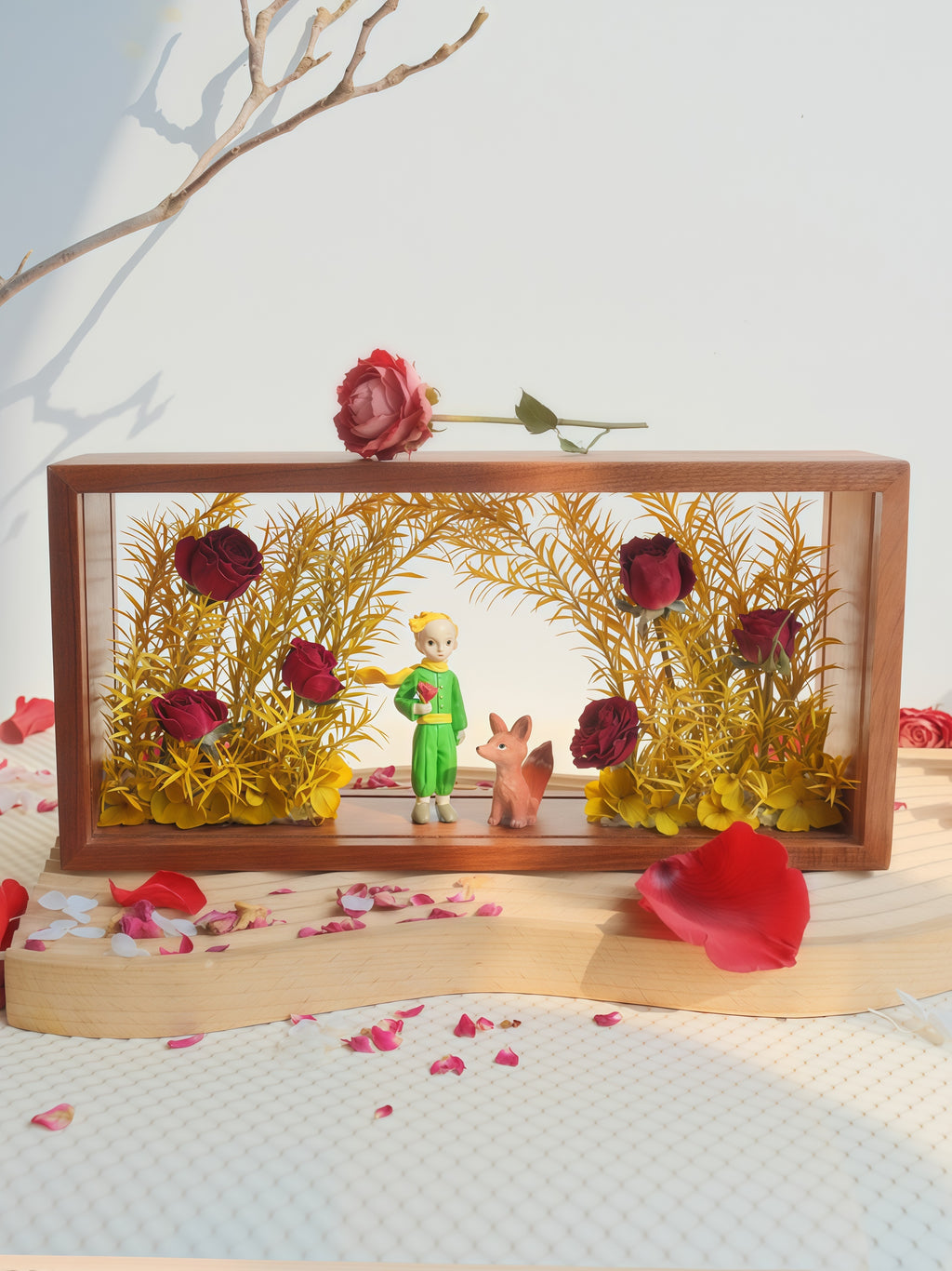 "Mi Rosa Única" - El Principito y Arte de Caja de Sombras con Flores Preservadas Reales