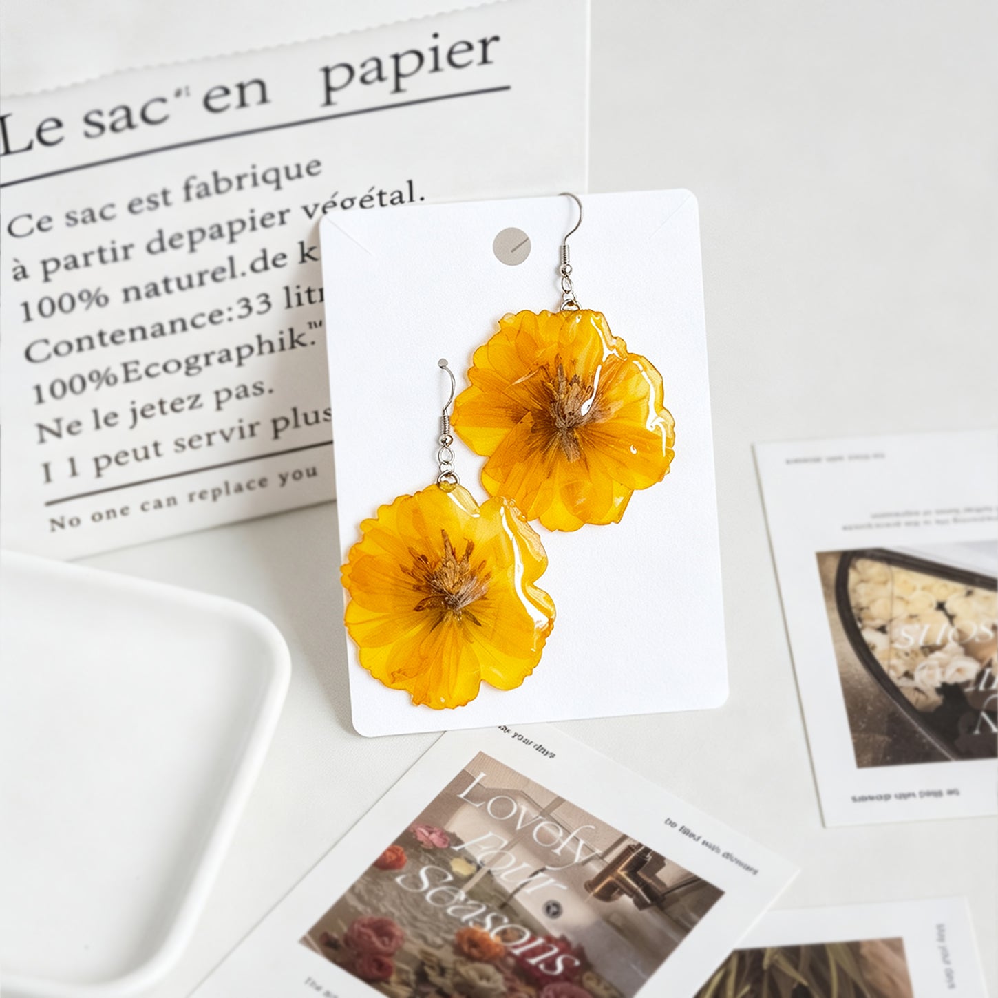 Orange & Yellow Daisy Resin Earrings | Handmade Floral Jewelry