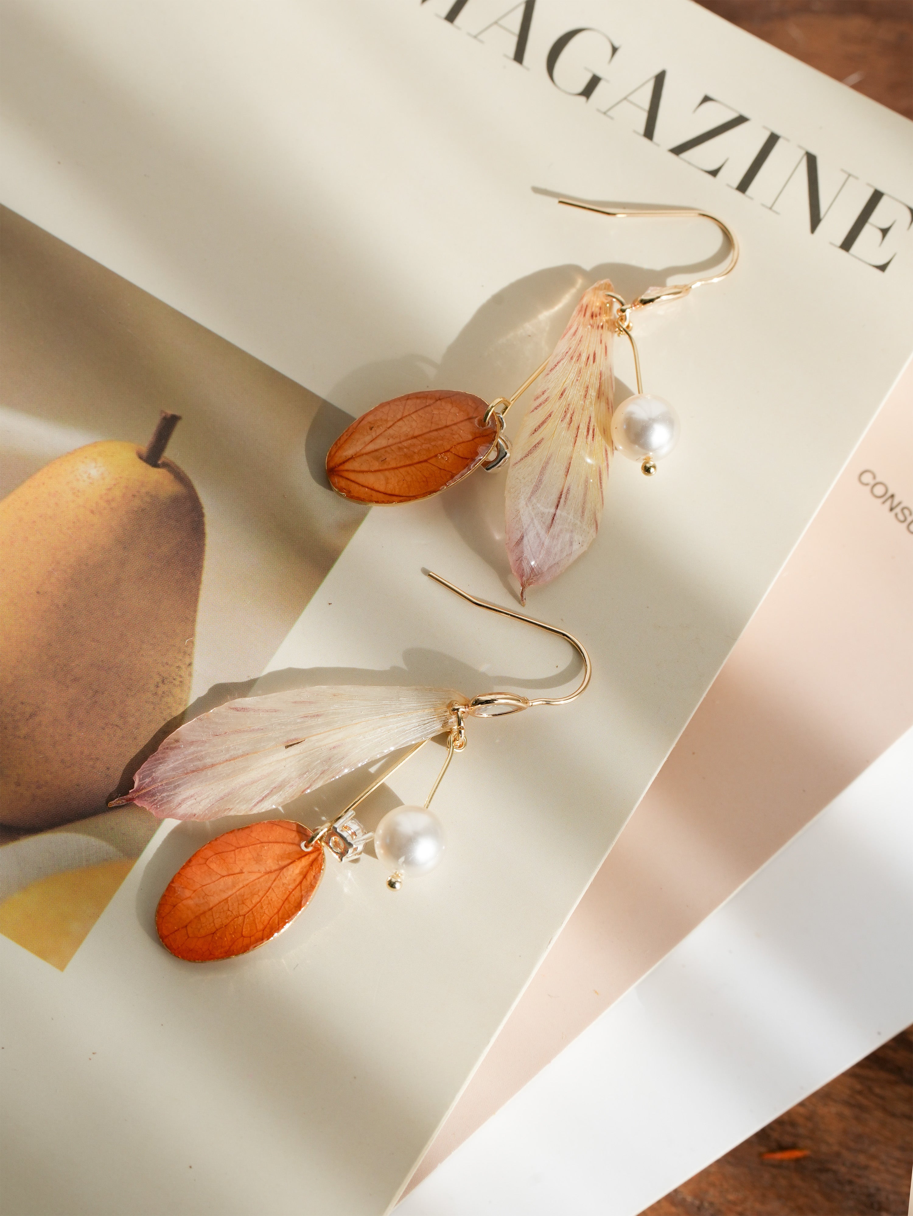 Real Alstroemeria Petal Earrings - "Fairy Wings" Translucent Floral Jewelry