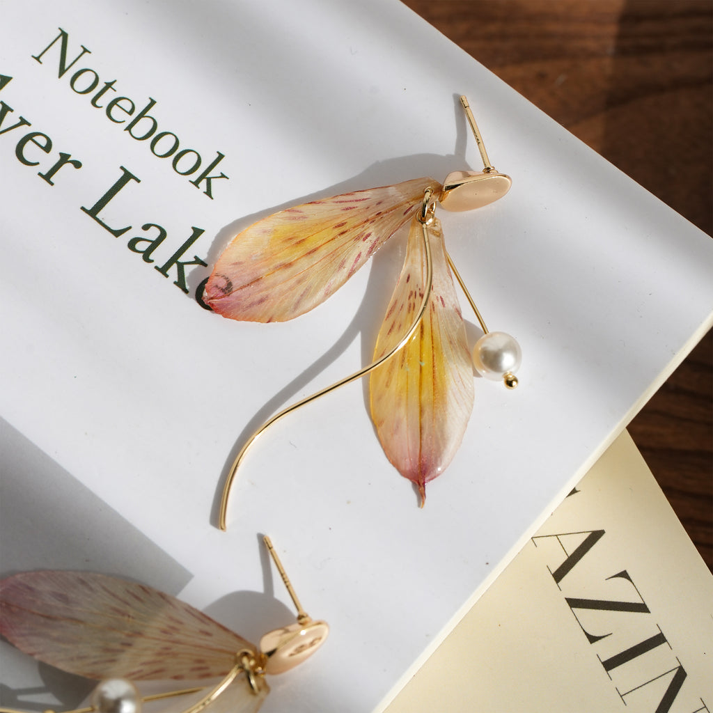 Real Alstroemeria Petal Earrings - "Fairy Wings" Translucent Floral Jewelry