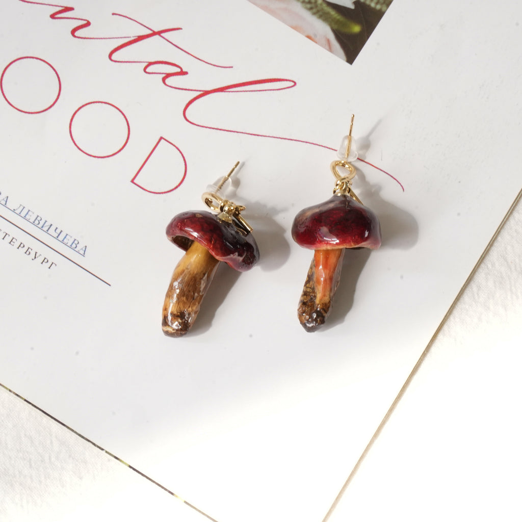 Real Golden Chanterelle Mushroom Earrings - Handcrafted Botanical Resin Jewelry