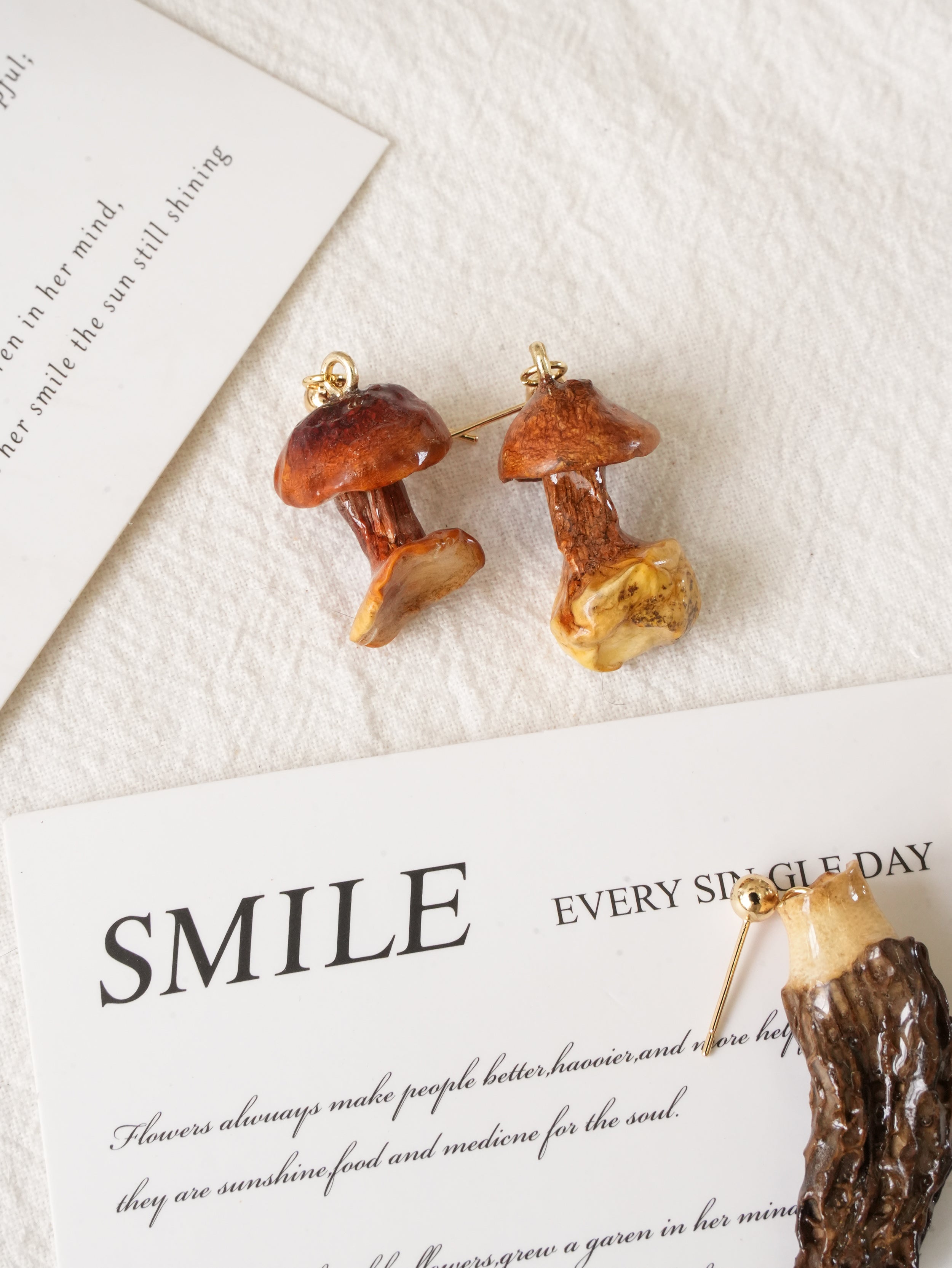 Real Golden Chanterelle Mushroom Earrings - Handcrafted Botanical Resin Jewelry