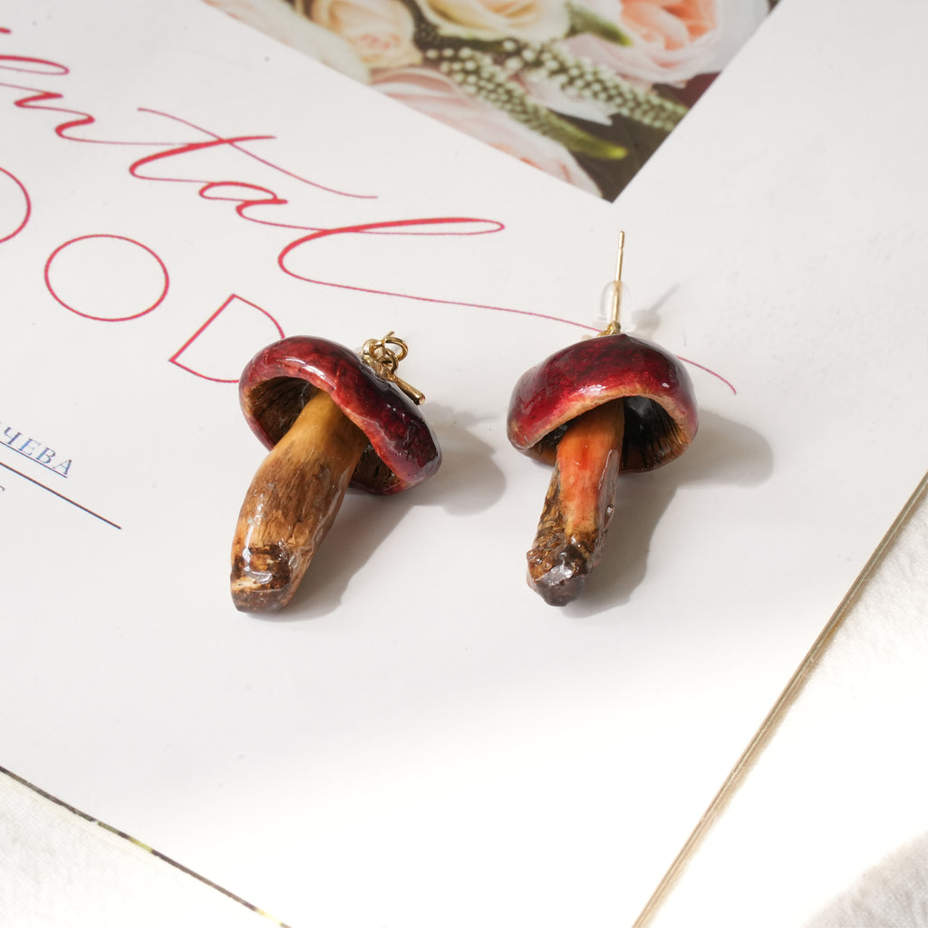 Real Golden Chanterelle Mushroom Earrings - Handcrafted Botanical Resin Jewelry