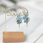 Real Blue Hydrangea Earrings with Pearl & Crystal Drop - "Raindrop Waltz" Botanical Jewelry