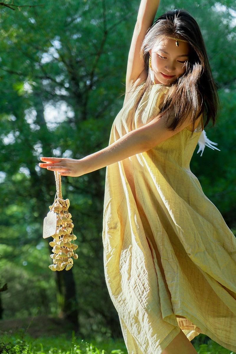 Handmade Chacha Oleander Seed Rope Hand Bell – Natural Rainforest Sound Decor