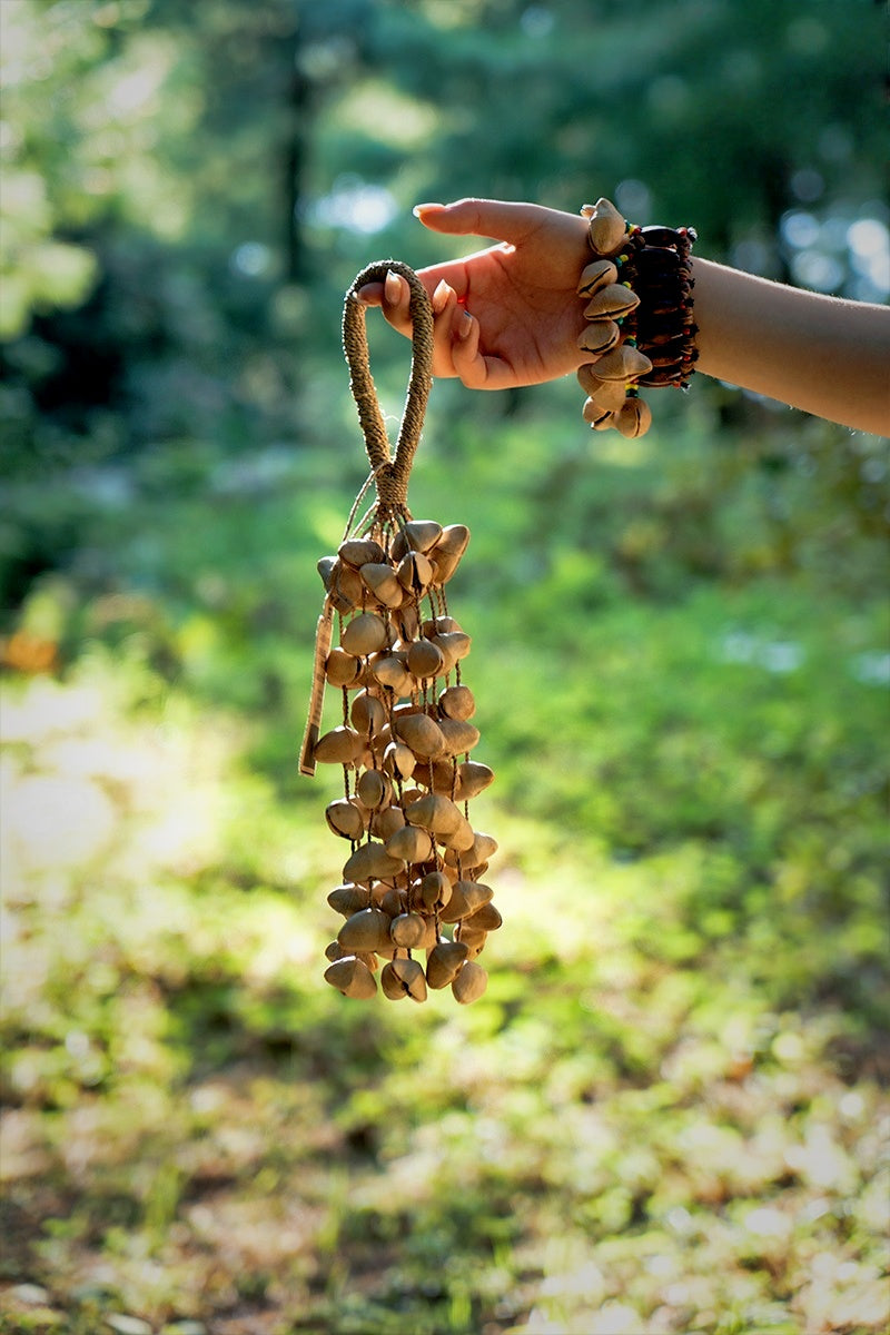 Handmade Chacha Oleander Seed Rope Hand Bell – Natural Rainforest Sound Decor