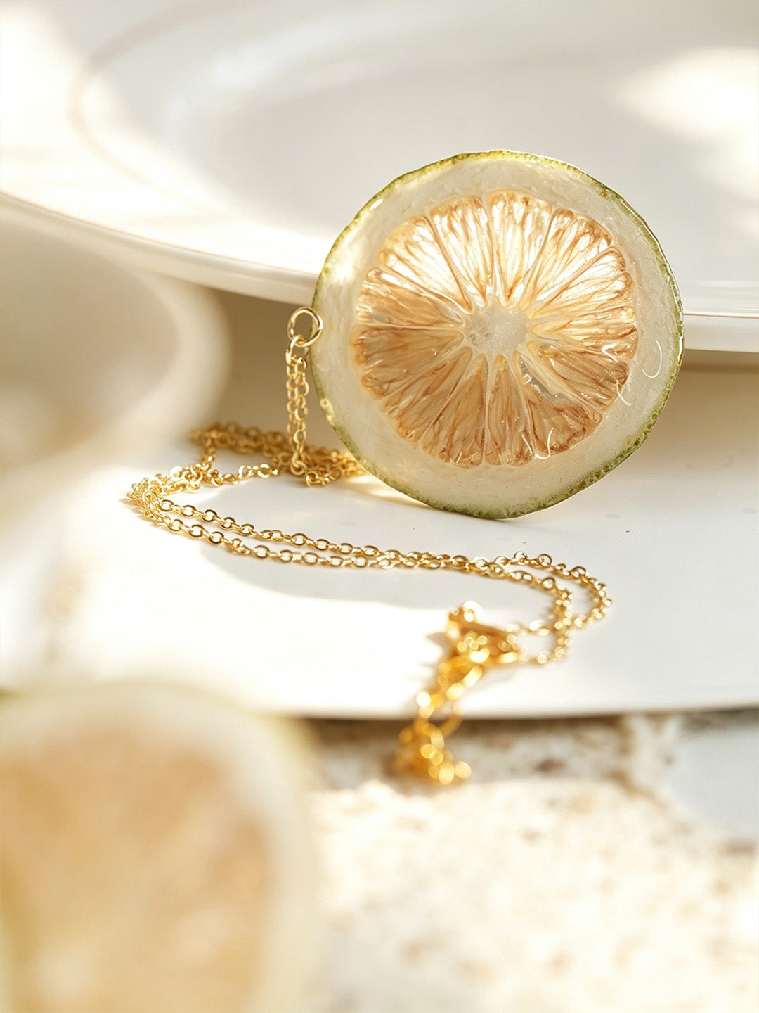 Pendant Necklace | Fruit Slice Botanical Resin Jewelry
