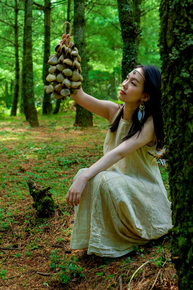 Handmade Panji White Fruit Seed Shell Hand Bell – Natural Rainforest Sound Decor