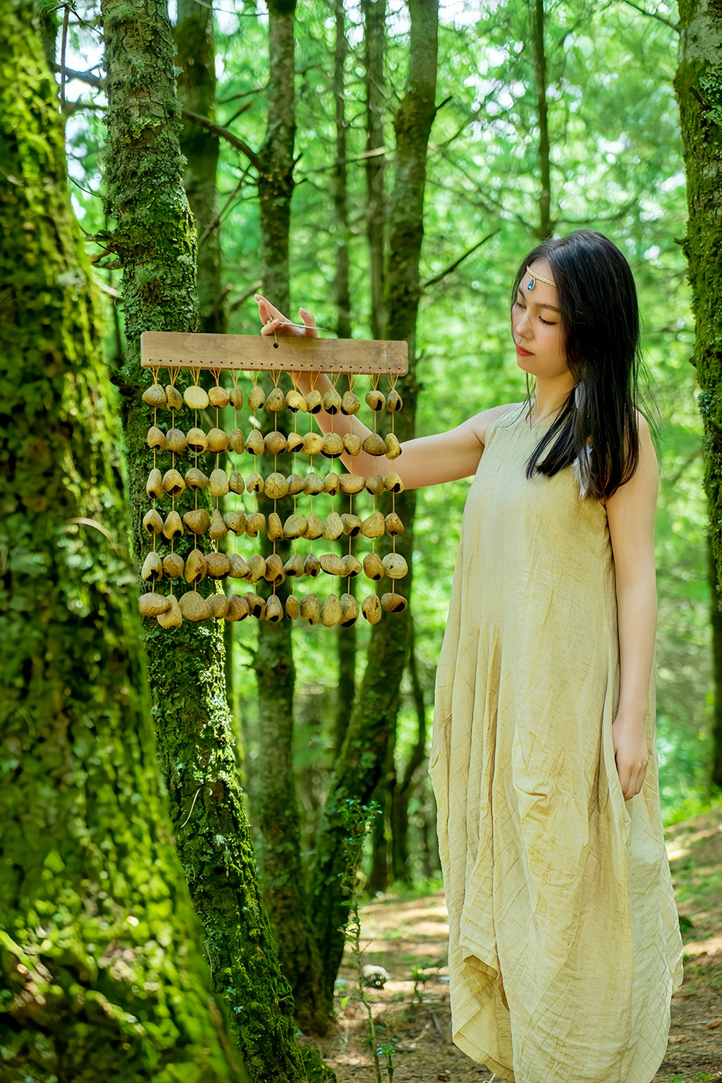 Handmade Panji Black Fruit Seed Shell Bar Wind Chime – Rainforest Sound Decor