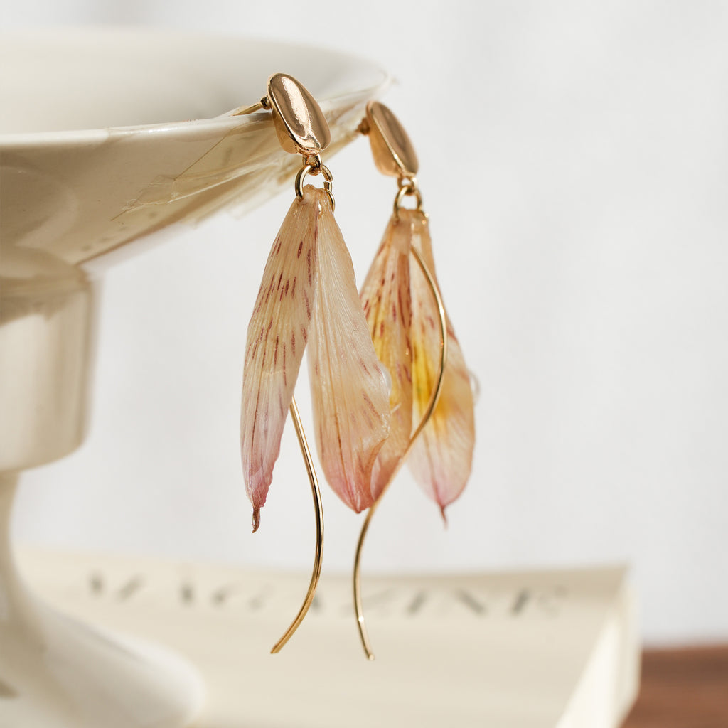 Real Alstroemeria Petal Earrings - "Fairy Wings" Translucent Floral Jewelry