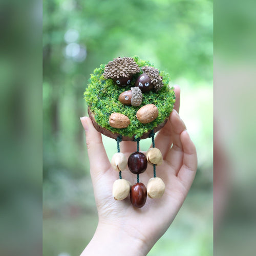 "The Acorn Family" - Handmade Moss Forest Wall Hanging & Seed Mobile - Yunicrafts