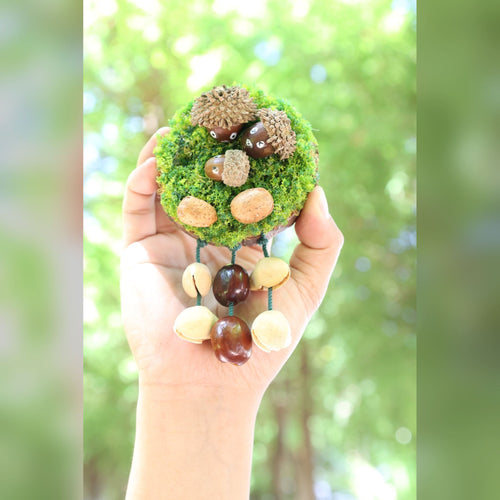"The Acorn Family" - Handmade Moss Forest Wall Hanging & Seed Mobile - Yunicrafts