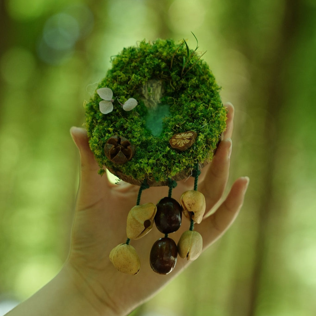 "The Acorn Family" - Handmade Moss Forest Wall Hanging & Seed Mobile - Yunicrafts