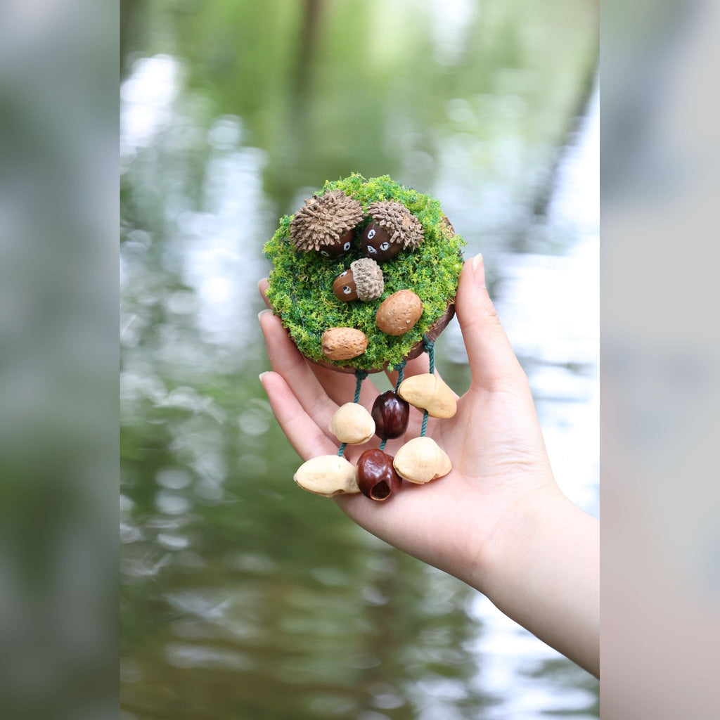 "The Acorn Family" - Handmade Moss Forest Wall Hanging & Seed Mobile - Yunicrafts