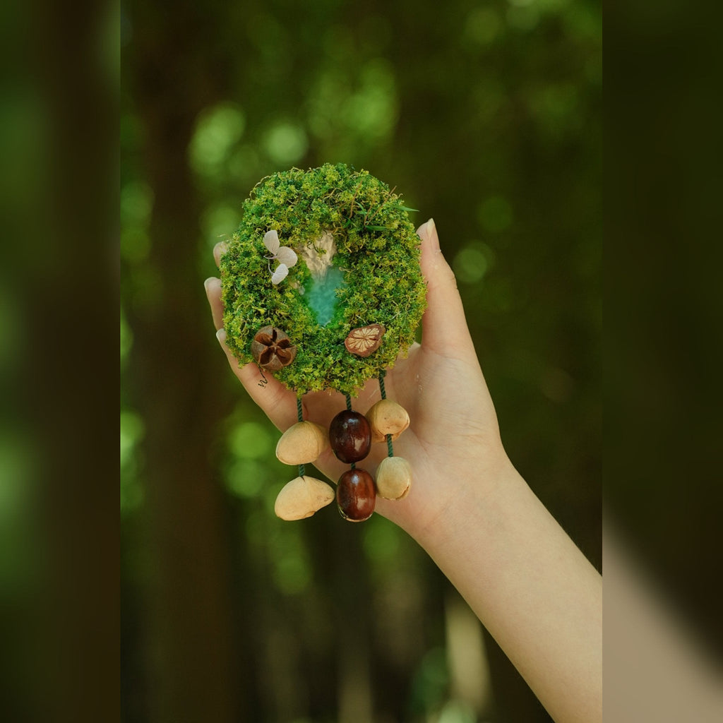 "The Acorn Family" - Handmade Moss Forest Wall Hanging & Seed Mobile - Yunicrafts
