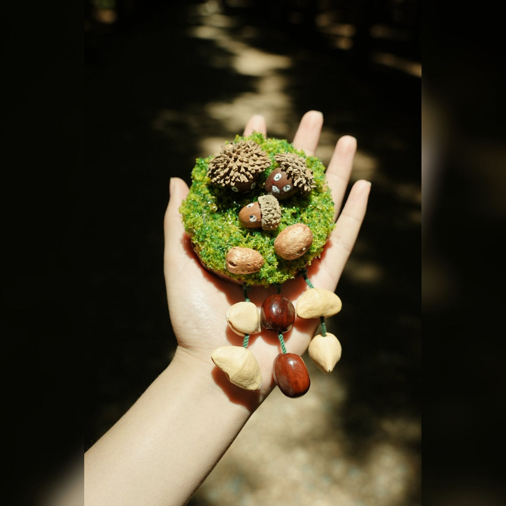 "The Acorn Family" - Handmade Moss Forest Wall Hanging & Seed Mobile - Yunicrafts