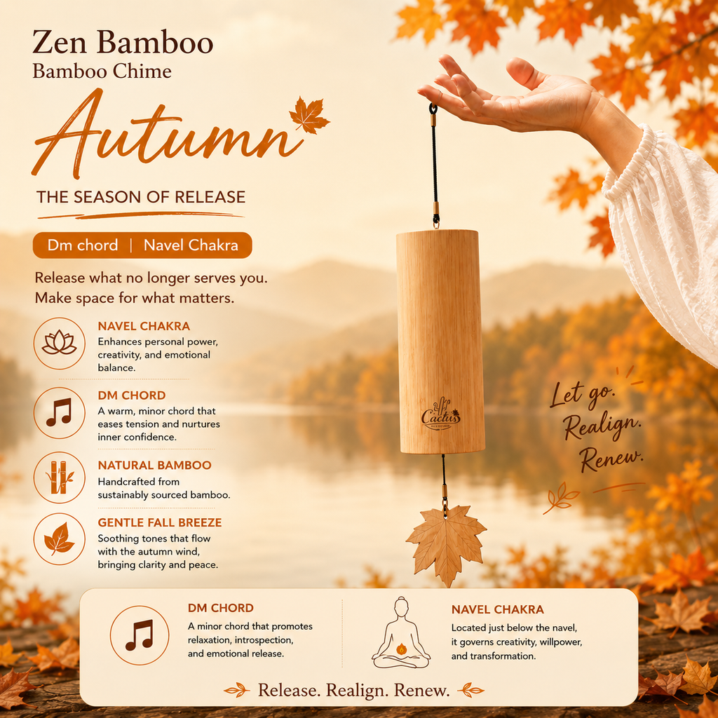 "The Zen Bamboo" - Ručně vyrobené Natural Bamboo Wind Chime with Maple Leaf
