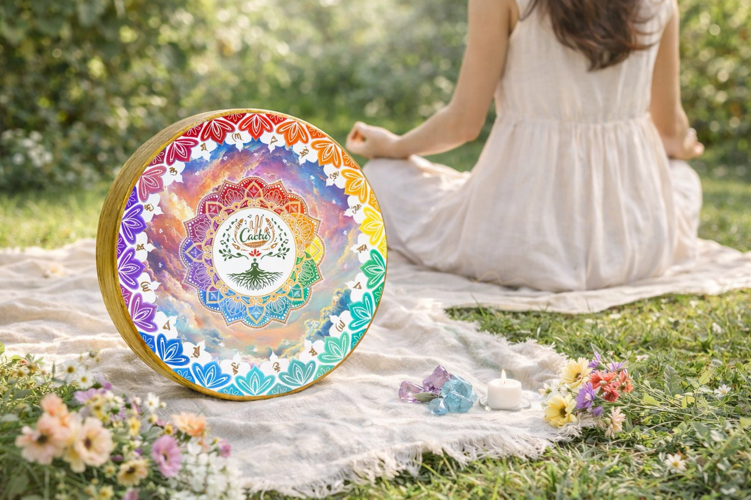 "Colorful Clouds" Handcrafted Bamboo Stream Drum (35cm) – Master Edition Natural Wood Water Drum for Professional Sound Healing & Sacred Space Creation - Yunicrafts