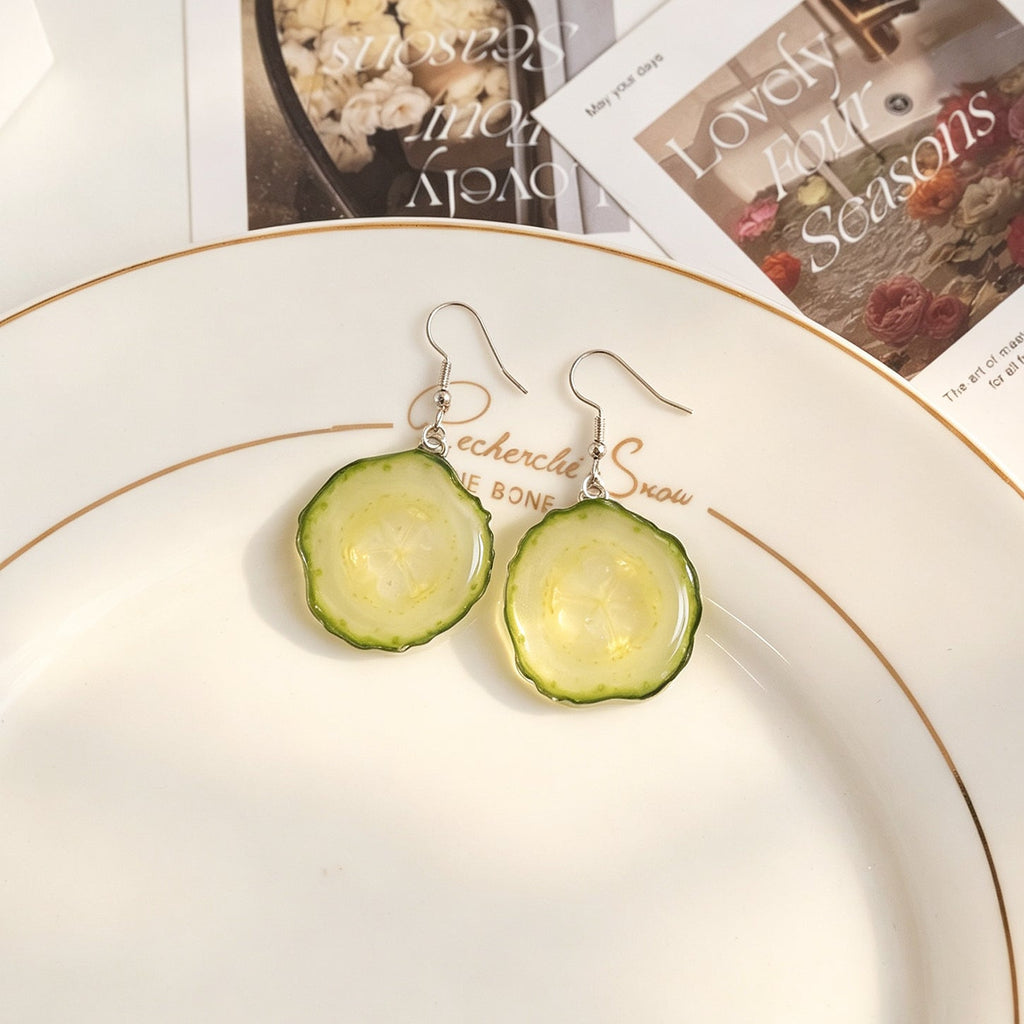 Pendientes de resina con rodajas de pepino - Yunicrafts
