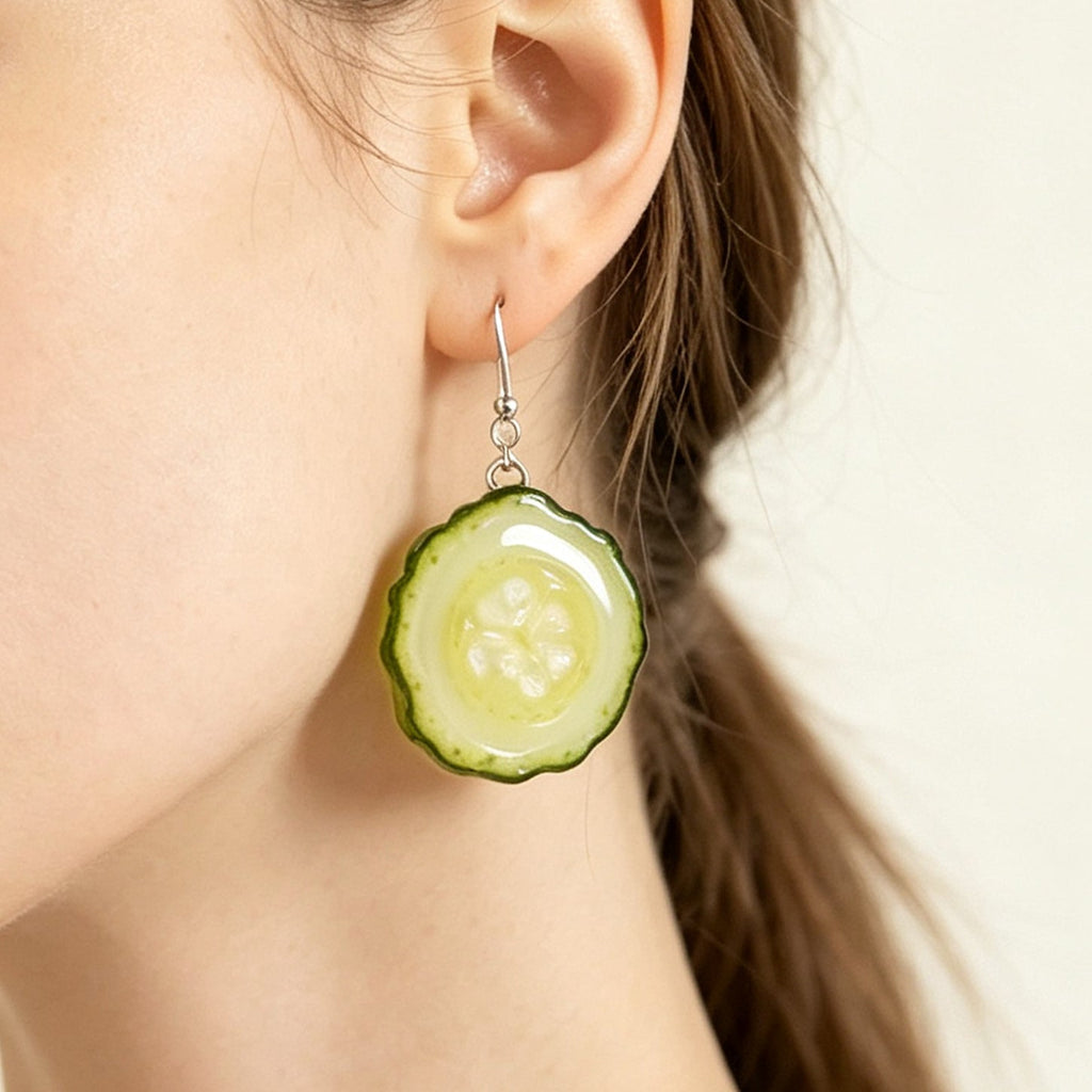Pendientes de resina con rodajas de pepino - Yunicrafts