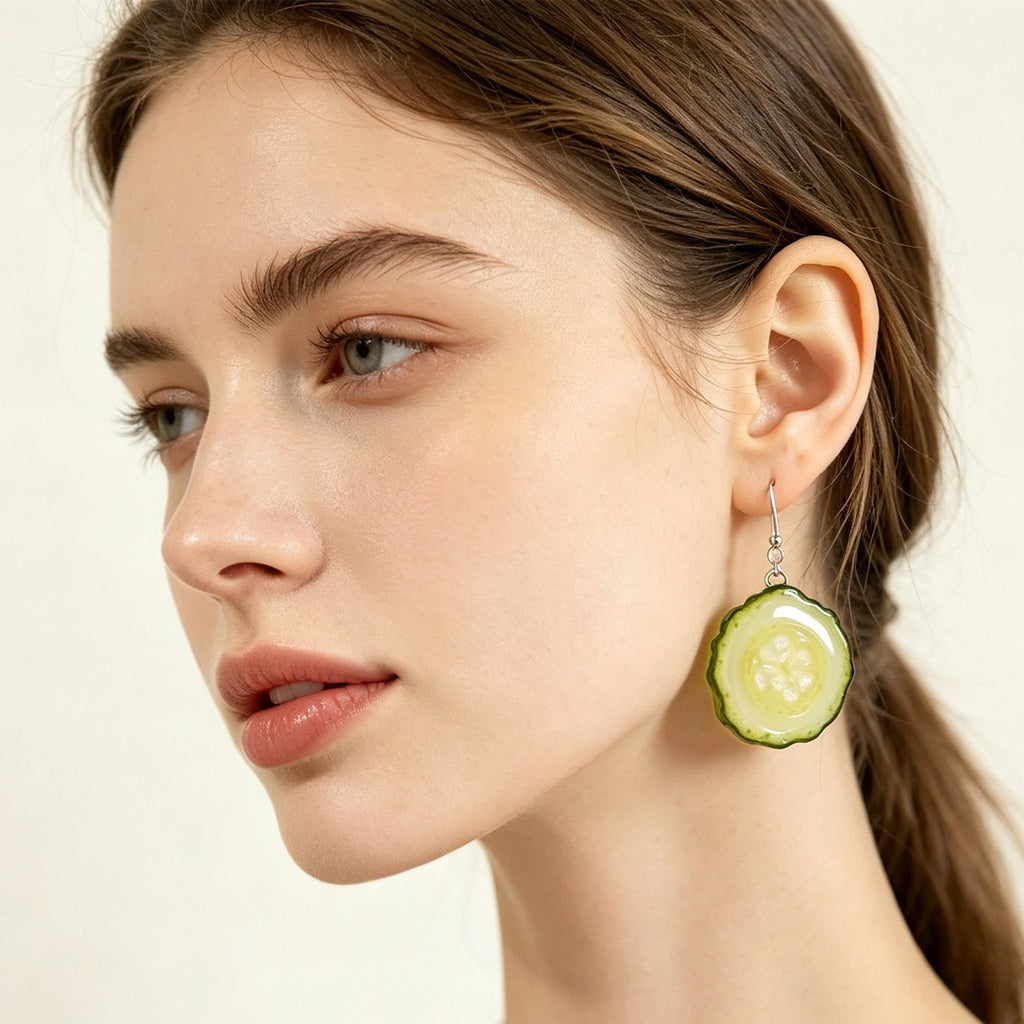 Pendientes de resina con rodajas de pepino - Yunicrafts