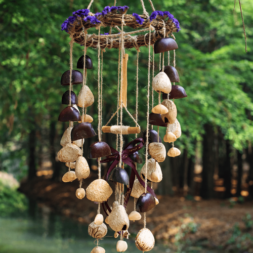 "The Floral Harvest Chime" - Vine Wreath Mobile with Dried Flowers & Seed Bells - Yunicrafts