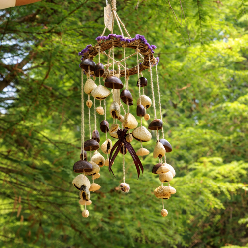 "The Floral Harvest Chime" - Vine Wreath Mobile with Dried Flowers & Seed Bells - Yunicrafts
