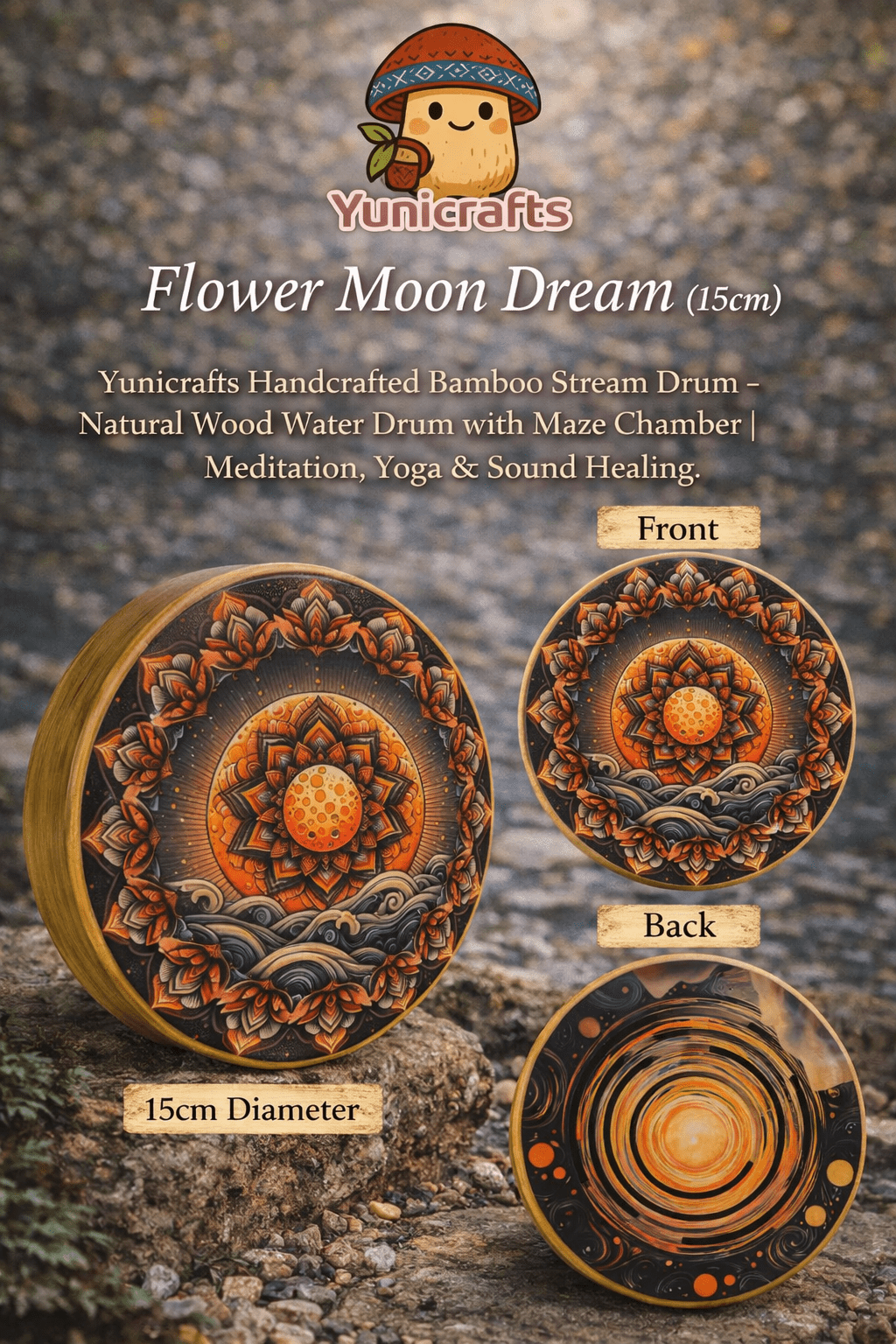 "Flower Moon Dream" Bamboo Stream Drum（15cm） - Yunicrafts