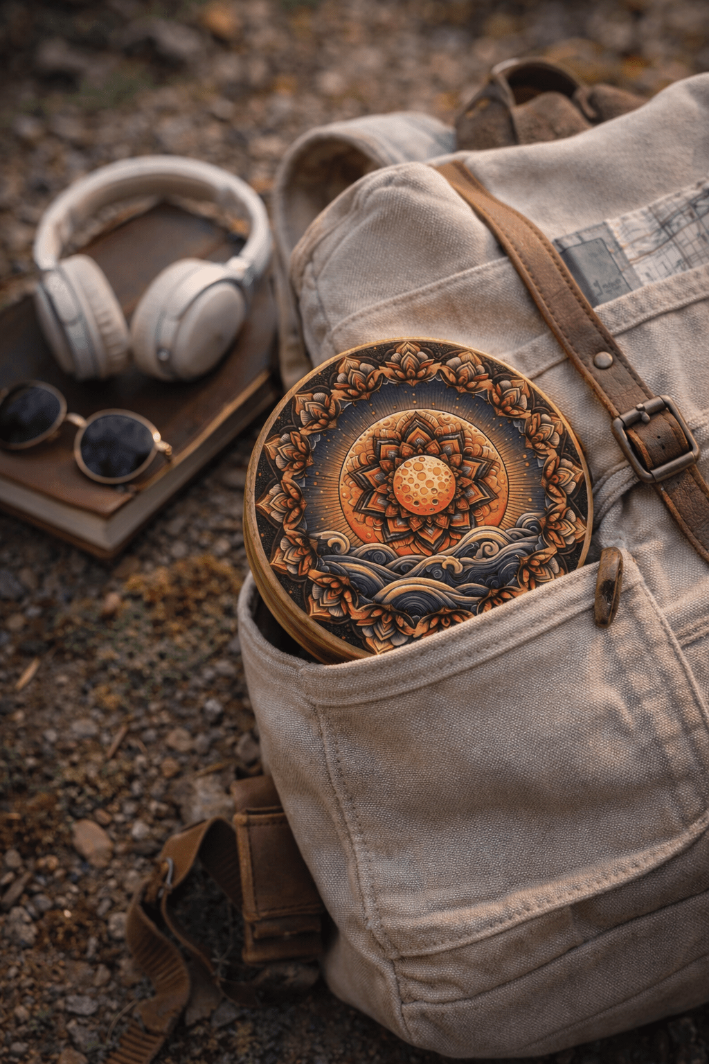 "Flower Moon Dream" Handcrafted Bamboo Stream Drum (15cm) – Portable Natural Wood Water Drum for Meditation & Yoga - Yunicrafts