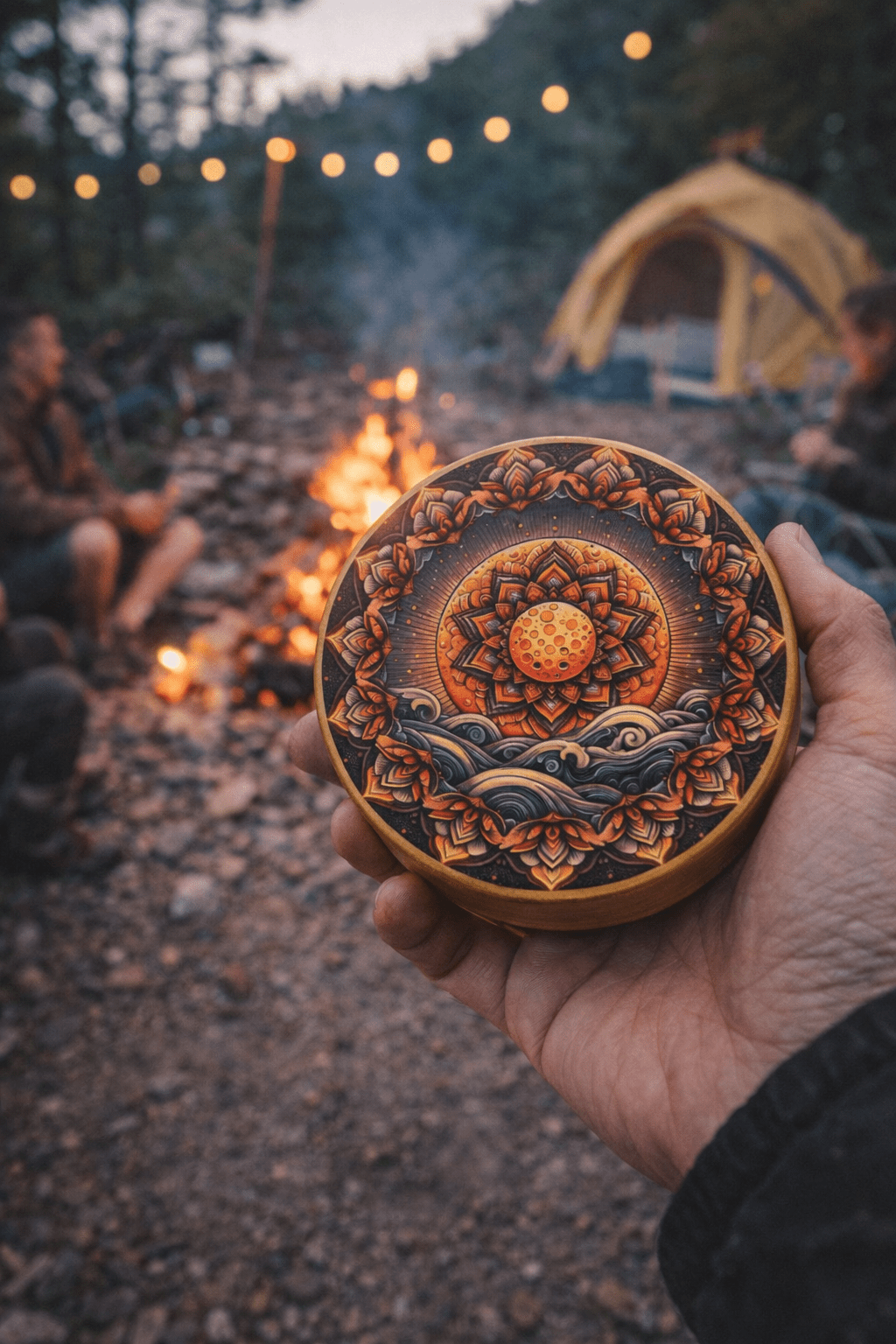 "Flower Moon Dream" Handcrafted Bamboo Stream Drum (15cm) – Portable Natural Wood Water Drum for Meditation & Yoga - Yunicrafts