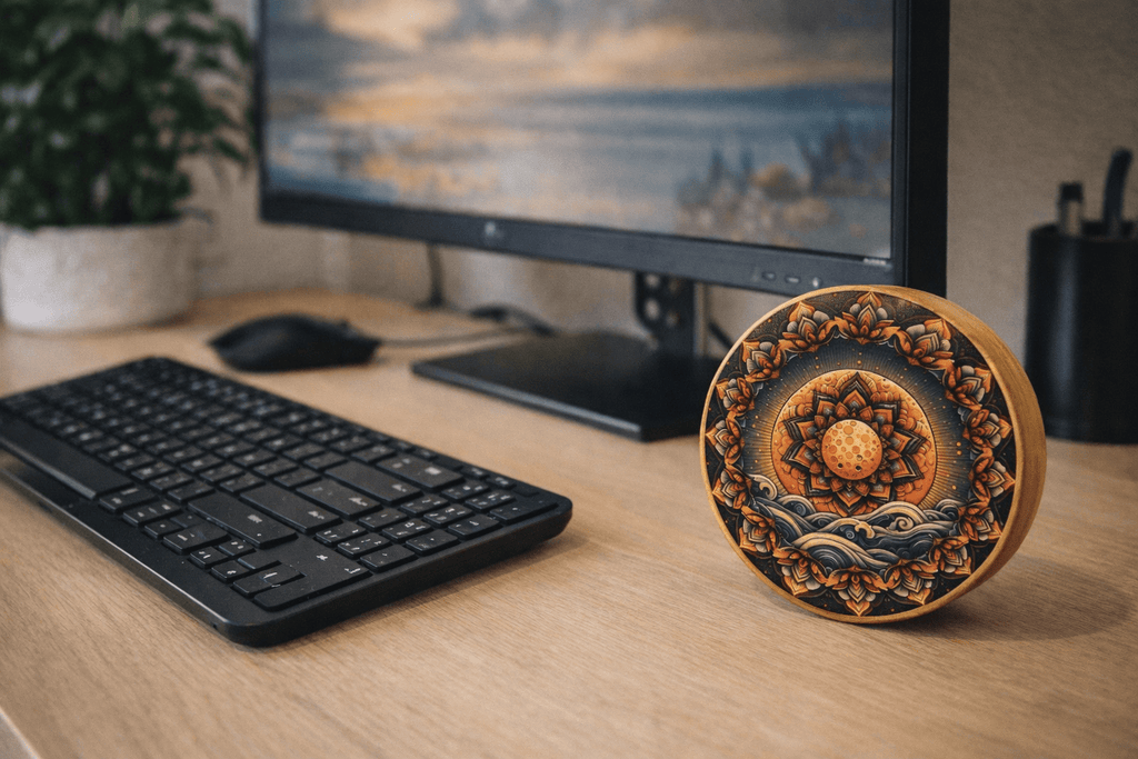 "Flower Moon Dream" Handcrafted Bamboo Stream Drum (15cm) – Portable Natural Wood Water Drum for Meditation & Yoga - Yunicrafts