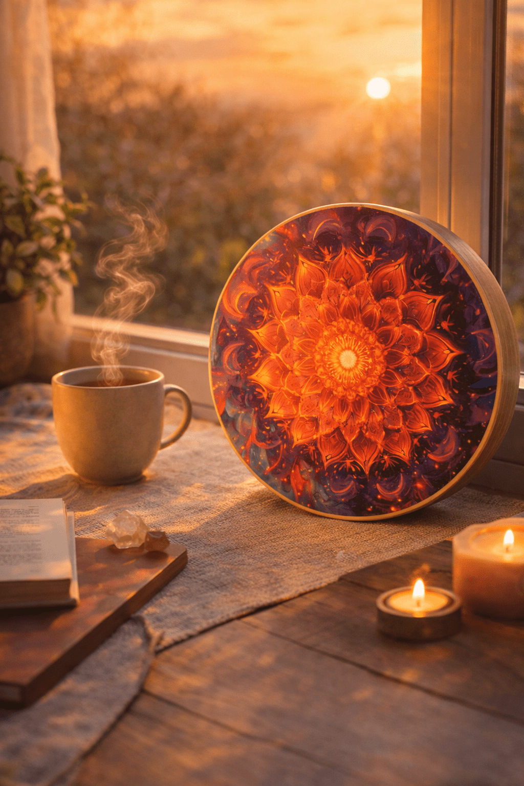 "Flying Fish Sea" Handcrafted Bamboo Stream Drum (20cm) – Vibrant Natural Wood Water Drum for Yoga & Mindfulness - Yunicrafts