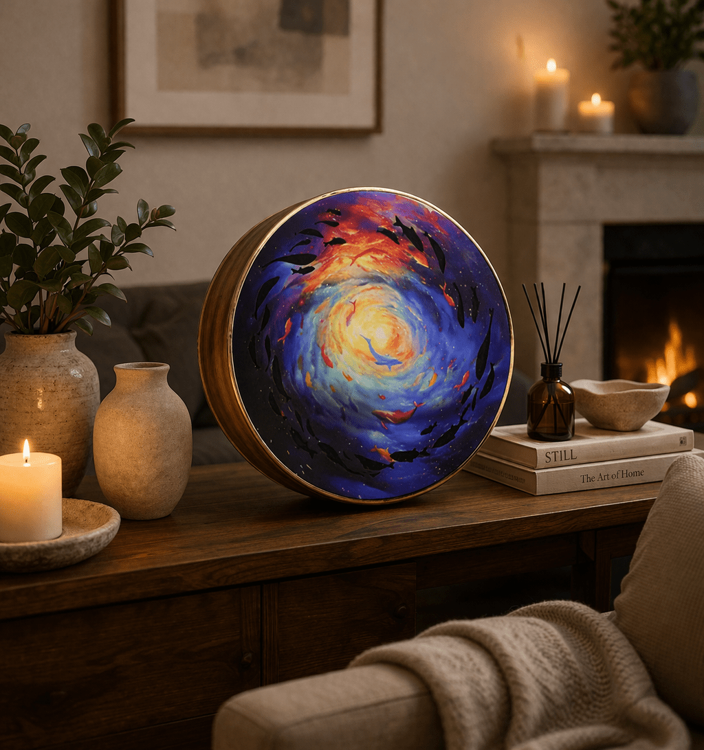 "Flying Fish Sea" Handcrafted Bamboo Stream Drum (20cm) – Vibrant Natural Wood Water Drum for Yoga & Mindfulness - Yunicrafts