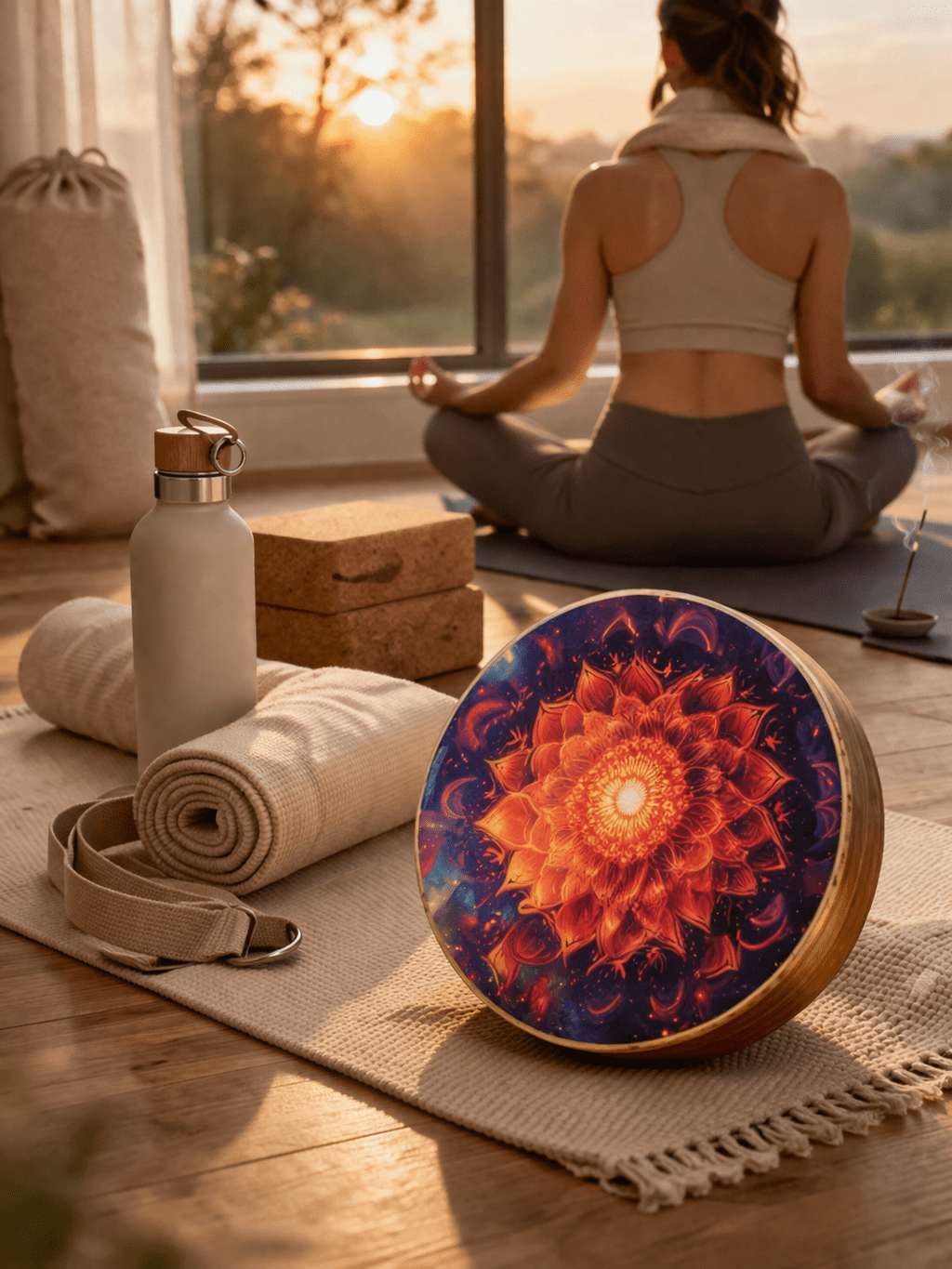 "Flying Fish Sea" Handcrafted Bamboo Stream Drum (20cm) – Vibrant Natural Wood Water Drum for Yoga & Mindfulness - Yunicrafts