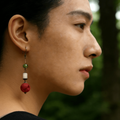 "The Forest Harmony" - Natural Seed & Red Bead Zen Drop Earrings - Yunicrafts